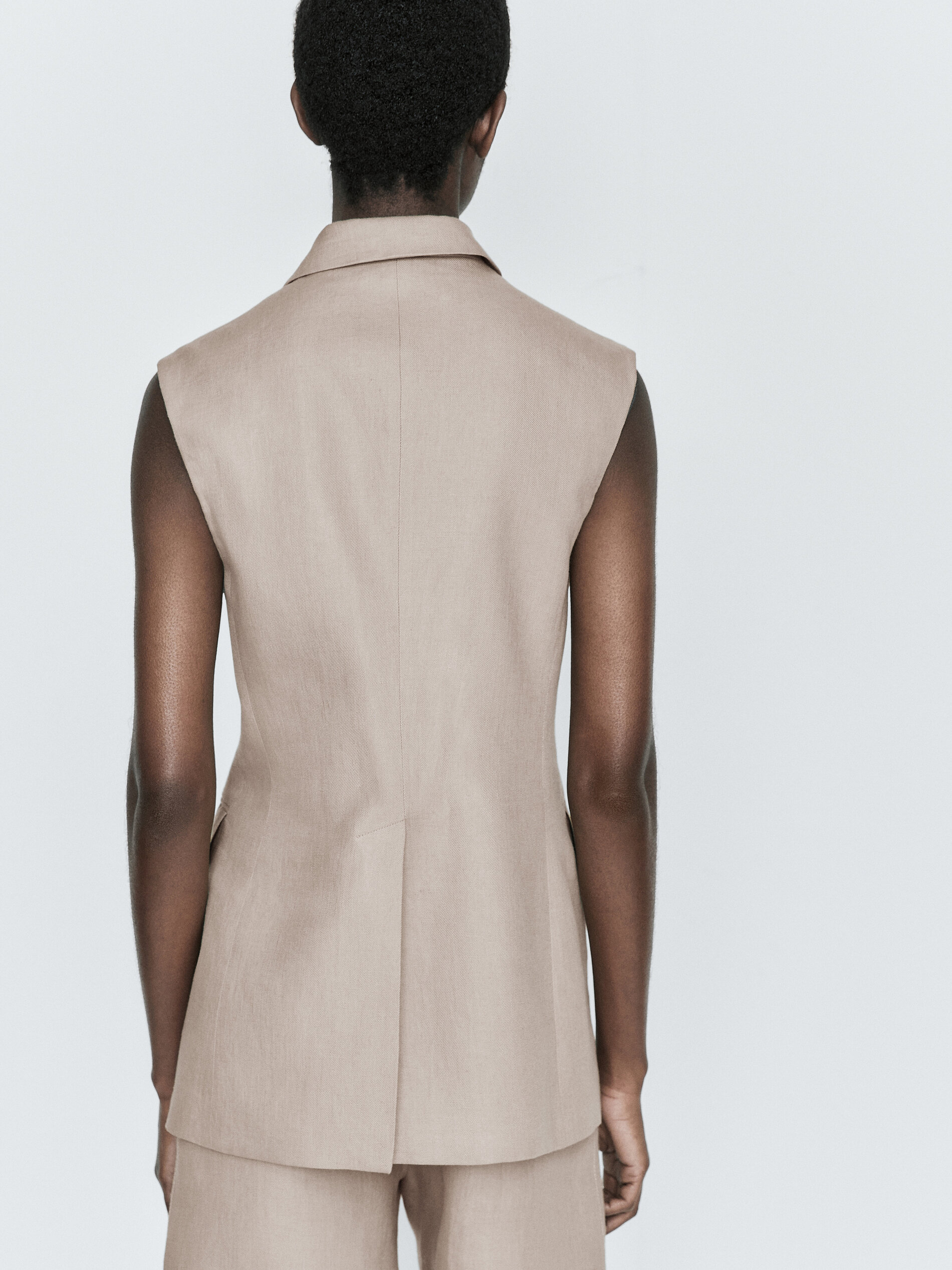 Chaleco largo cruzado 100% lino - VISÓN