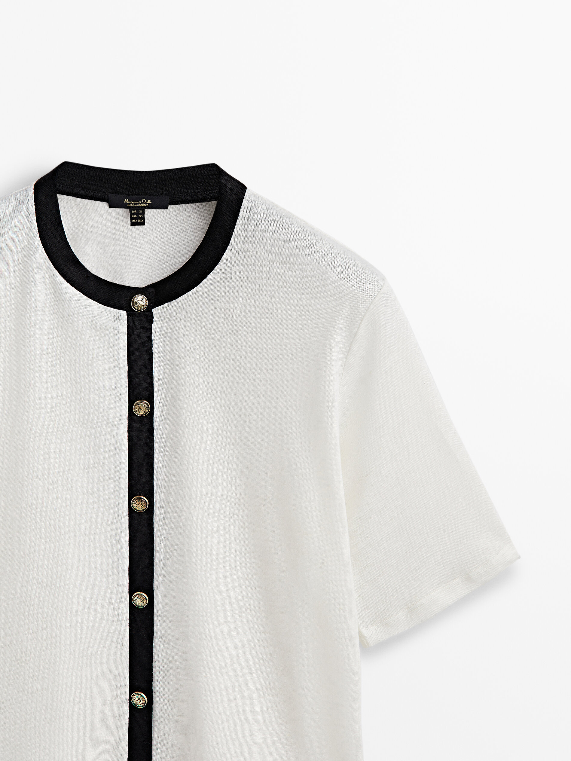 Camiseta lino contraste botones - CRUDO
