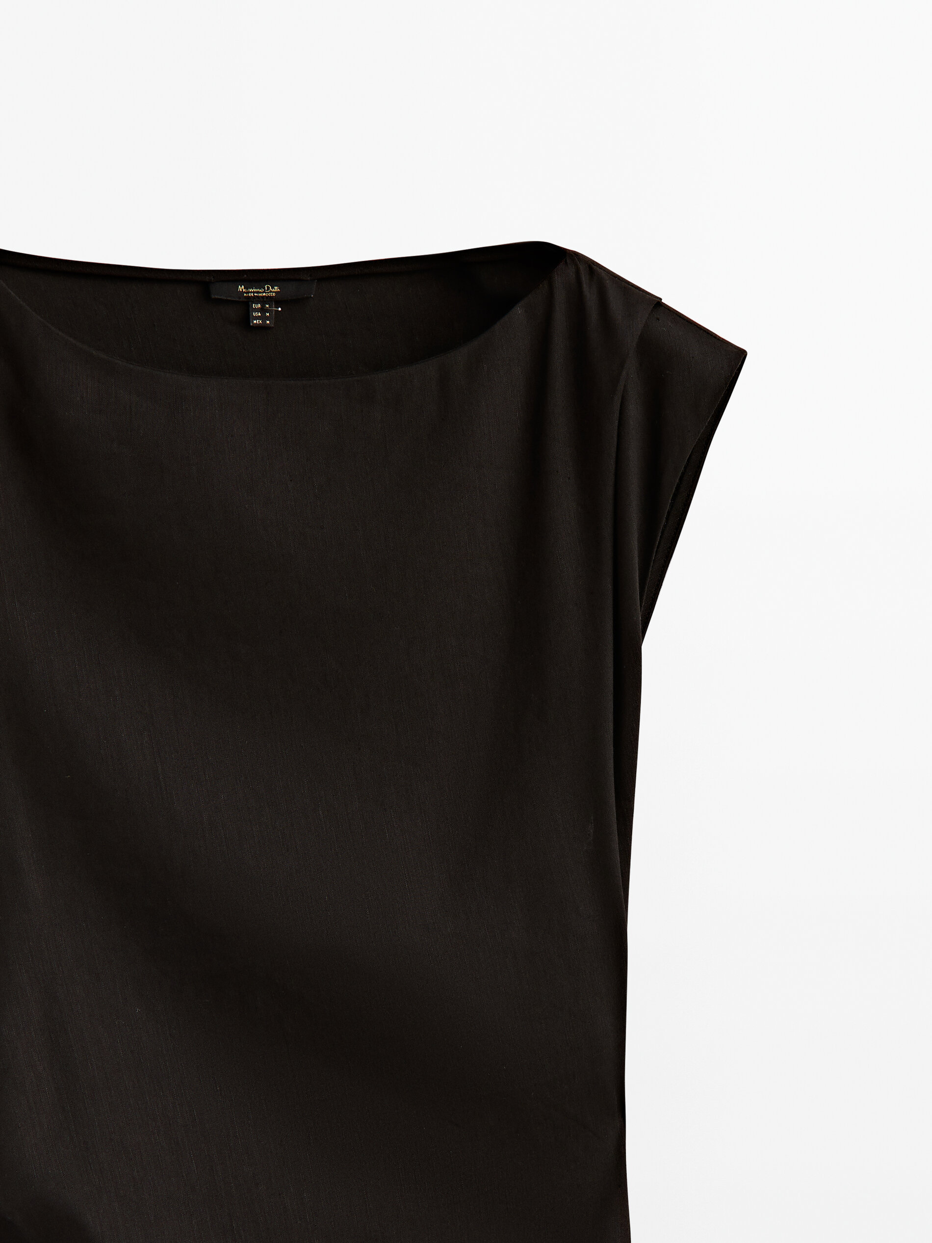 Vestido mezcla lino frunce lateral - NEGRO