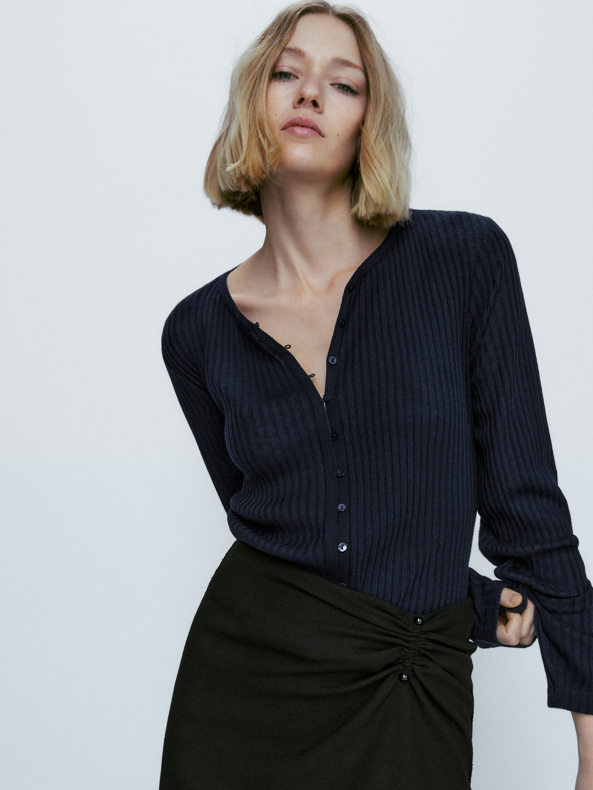 Cárdigan canalé botones - AZUL MARINO