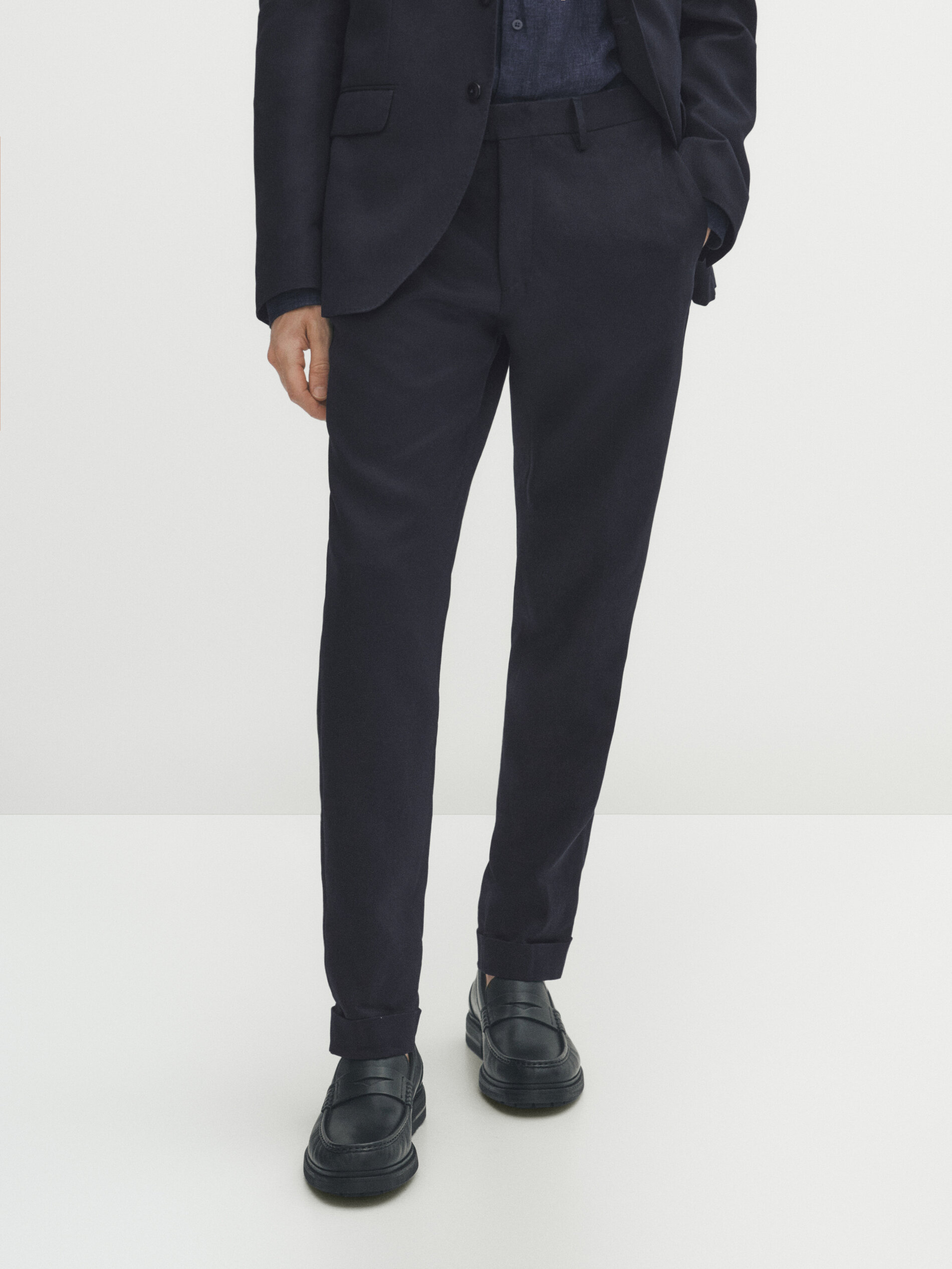 Pantalón traje azul marino 100% lino - AZUL MARINO