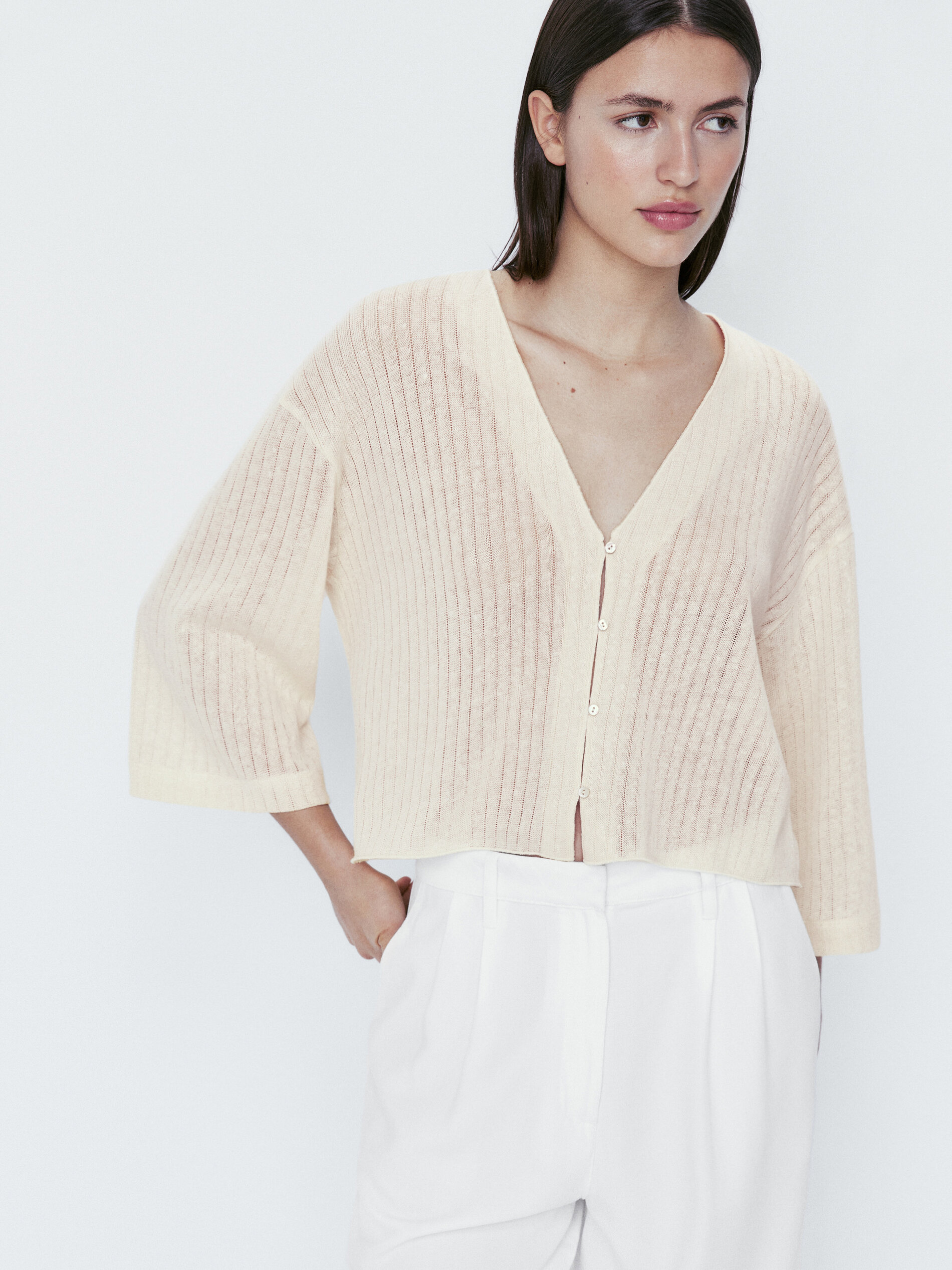 Chaqueta estructura con algodón y lino - CRUDO