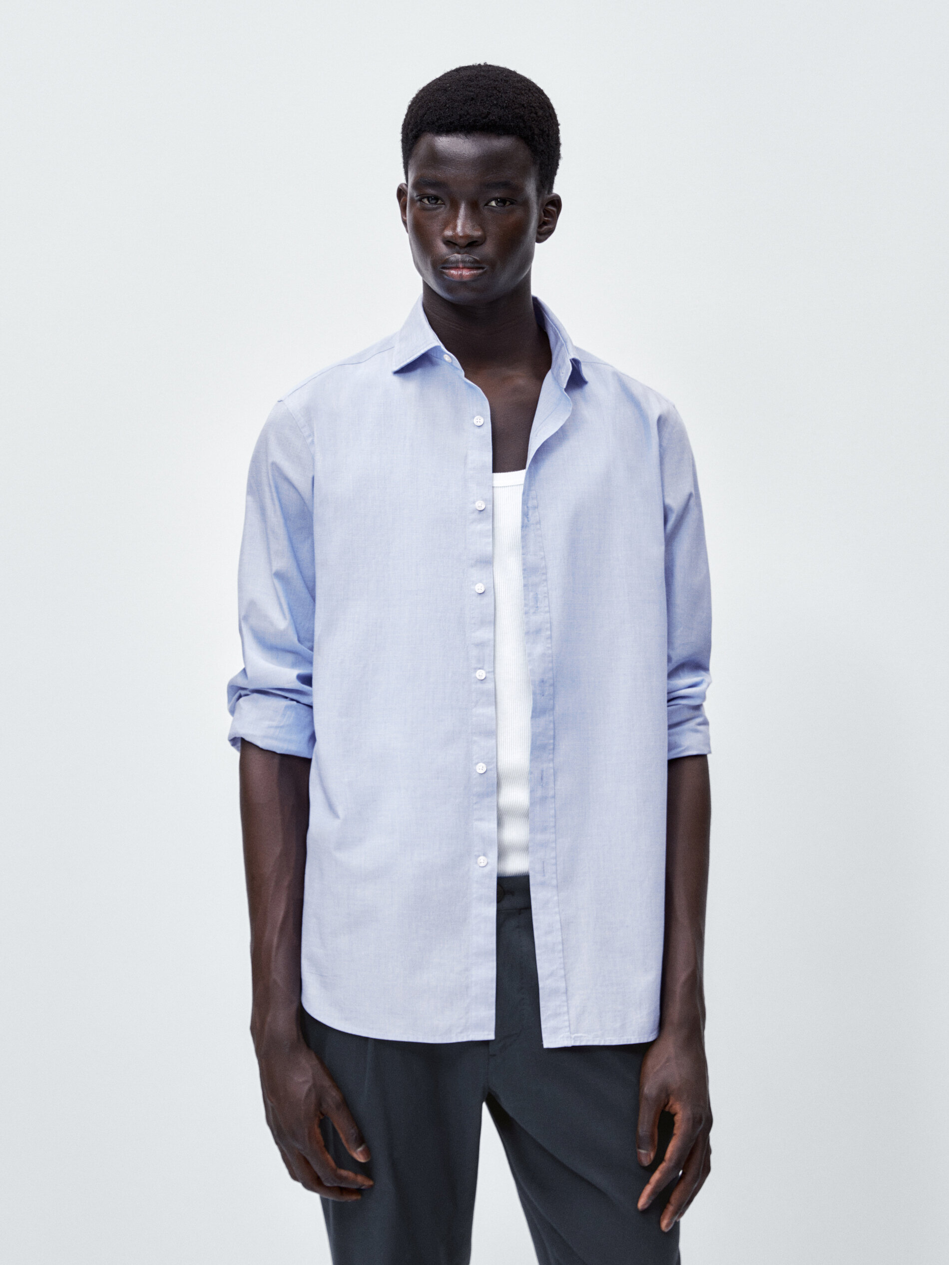 Camisa algodón fil a fil slim fit - CELESTE