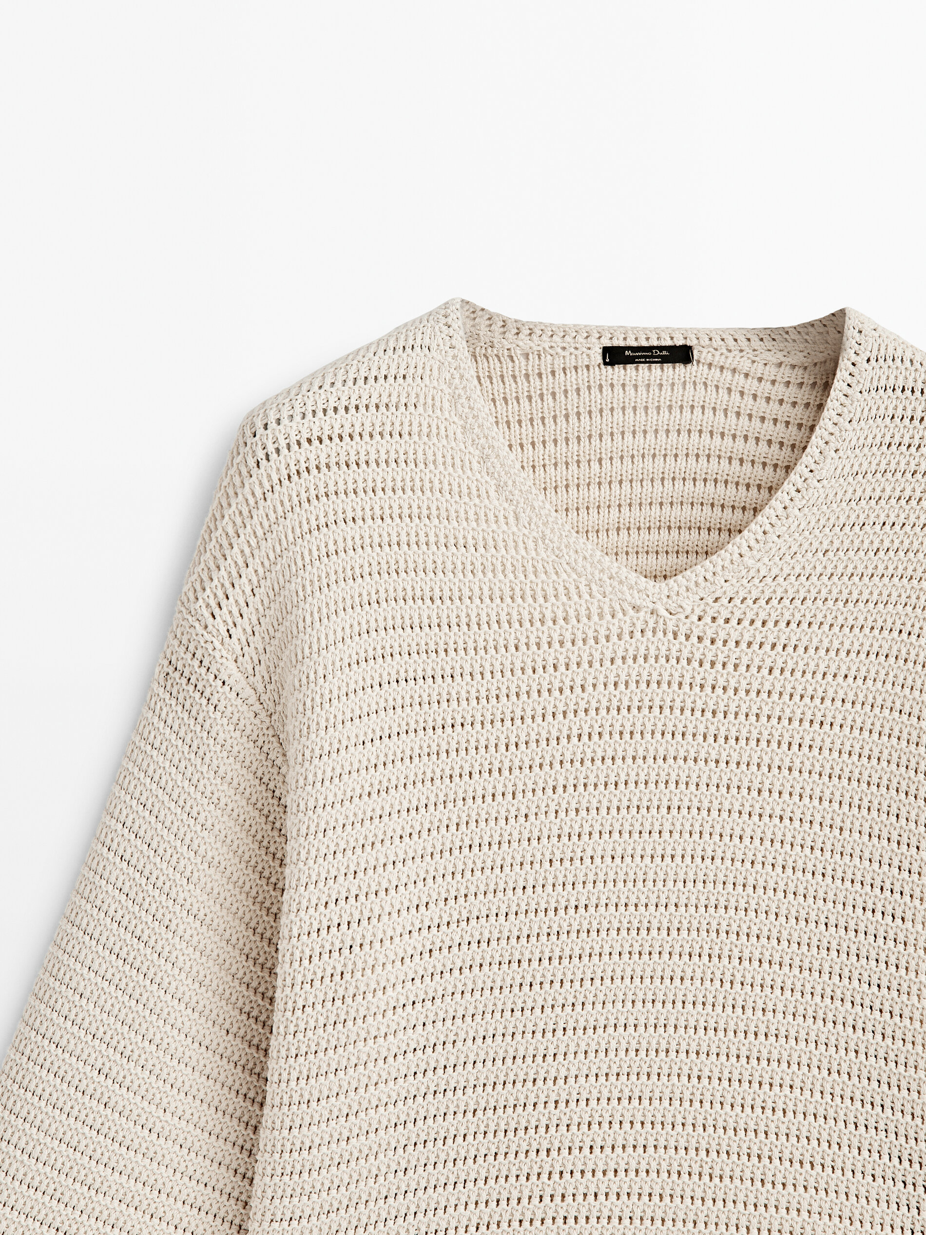 Jersey punto crochet cuello pico - CRUDO