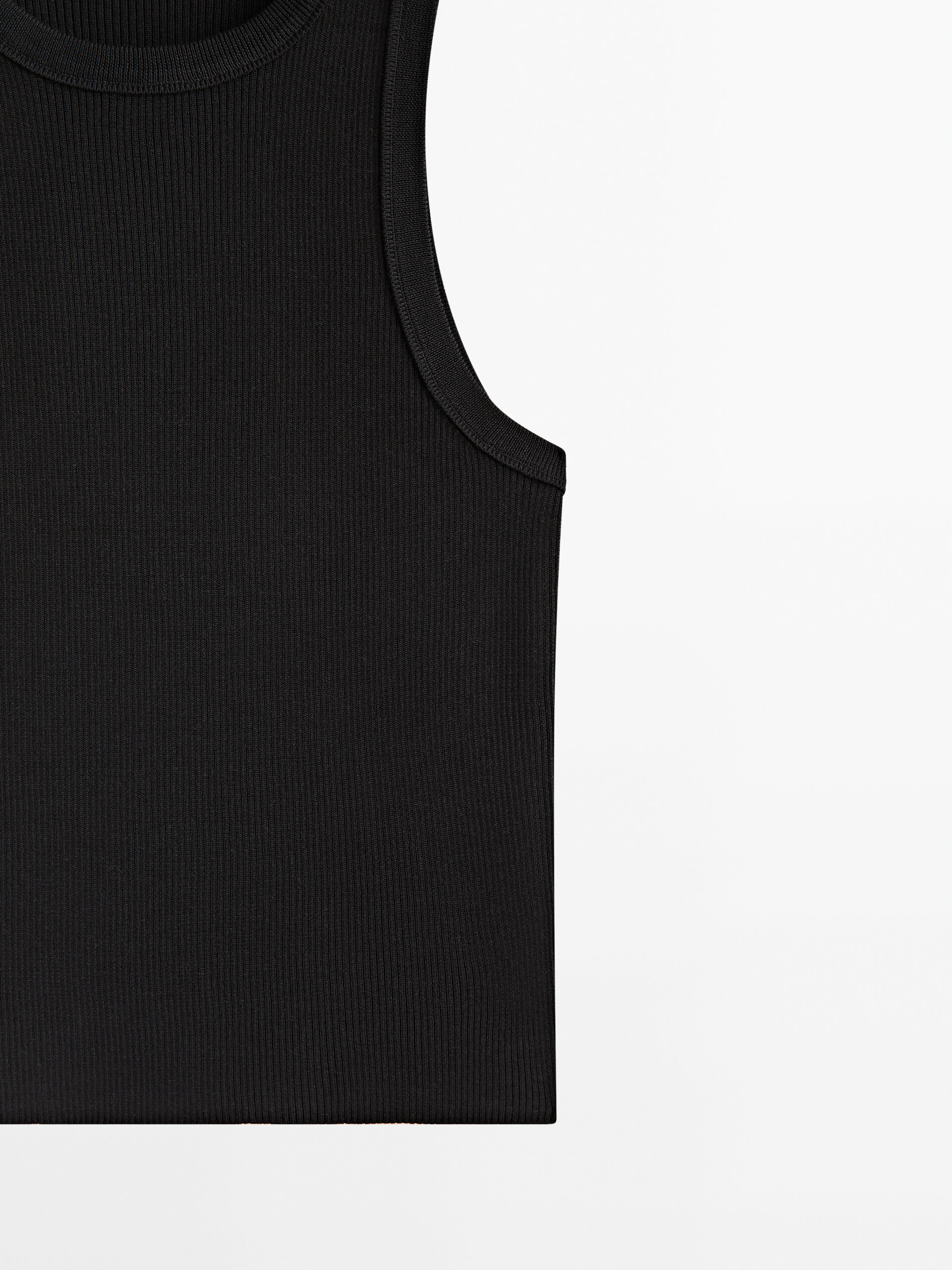 Top canalé mezcla algodón seda - NEGRO