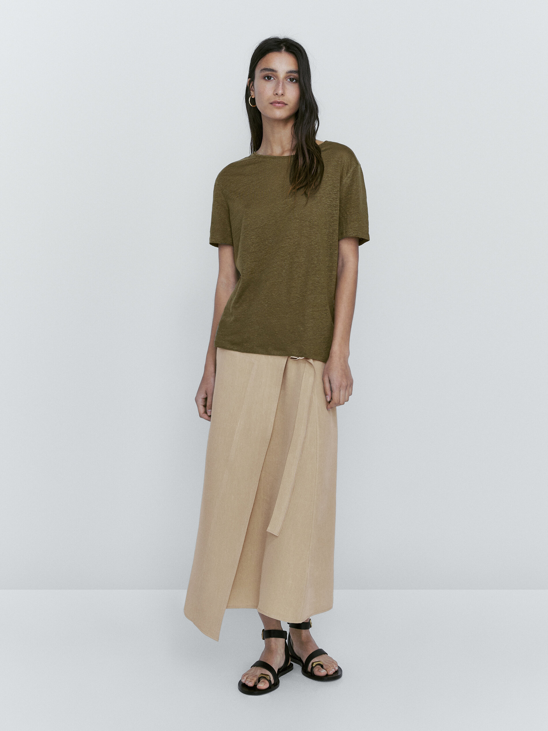 Camiseta manga corta 100% lino - KAKI