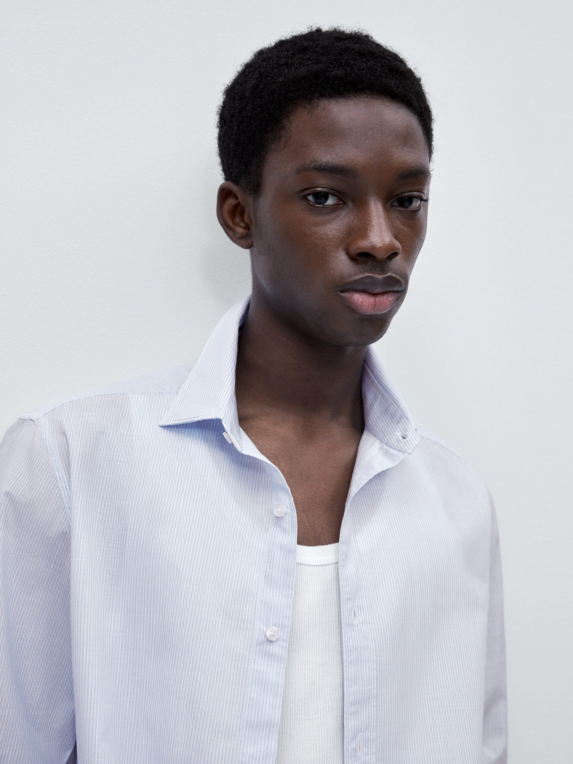 Camisa mil rayas algodón flamé slim fit - CELESTE