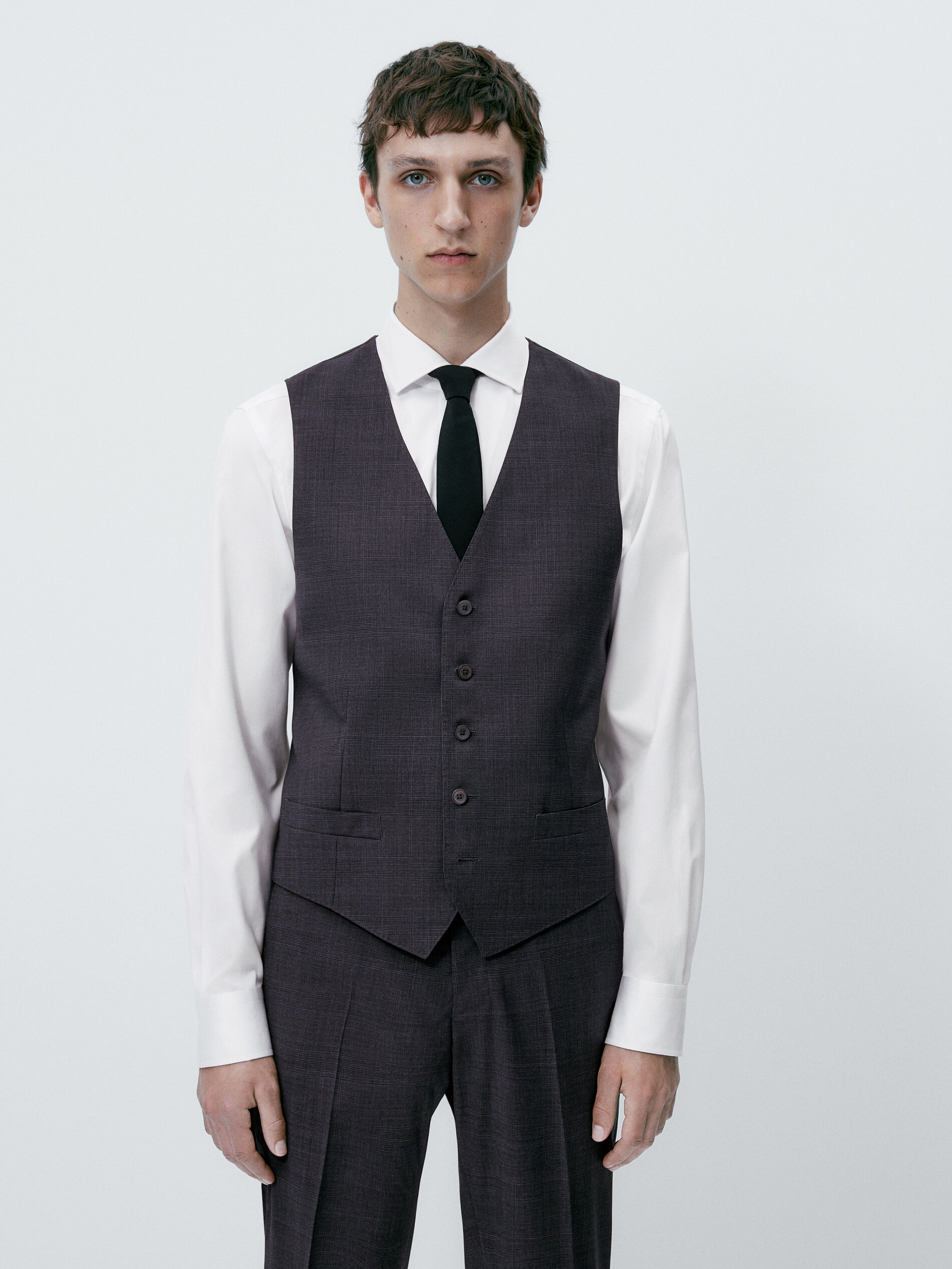 Chaleco traje lana super 120's cuadros - GRIS