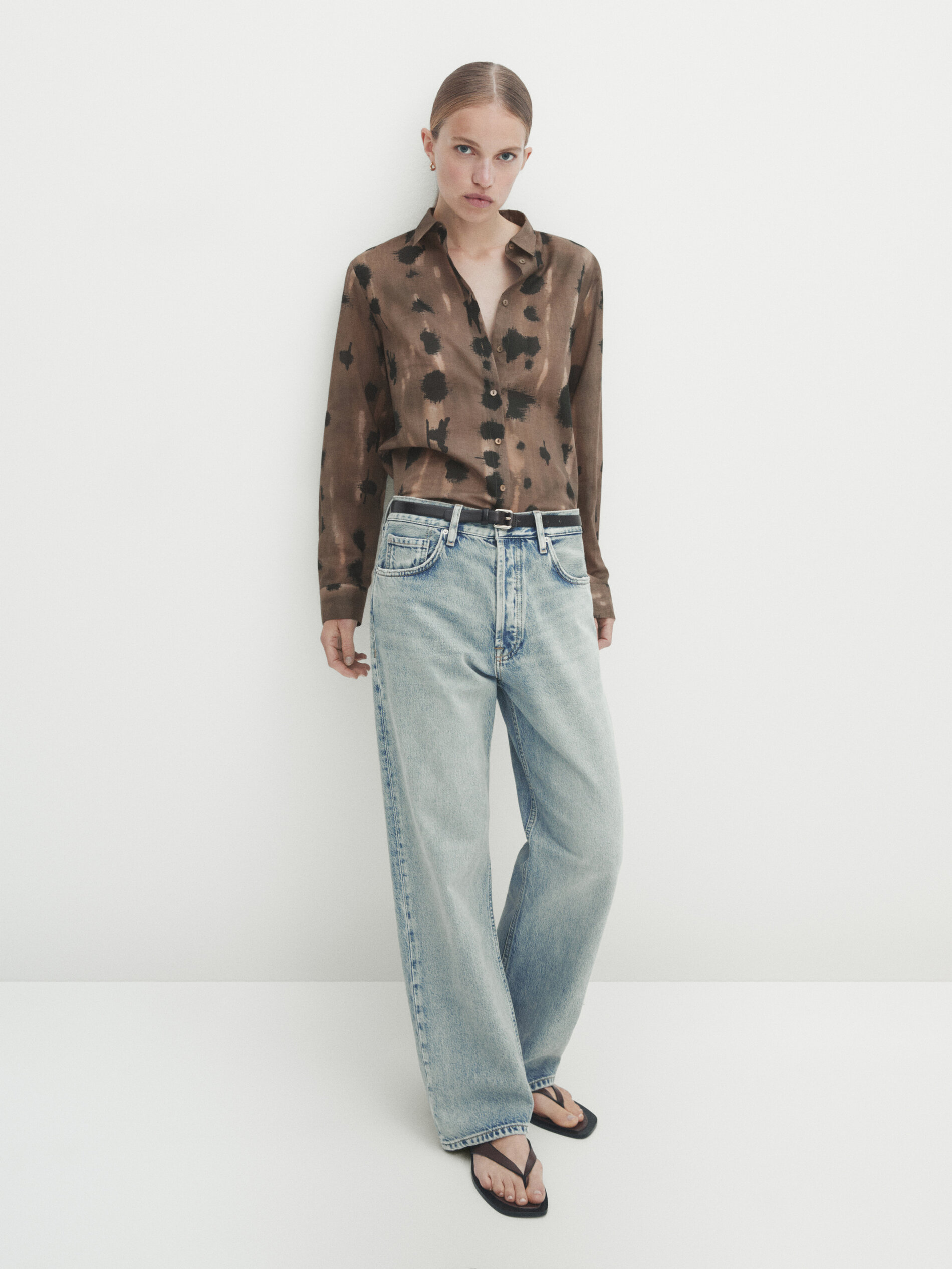 Camisa estampado manchas - MARRÓN