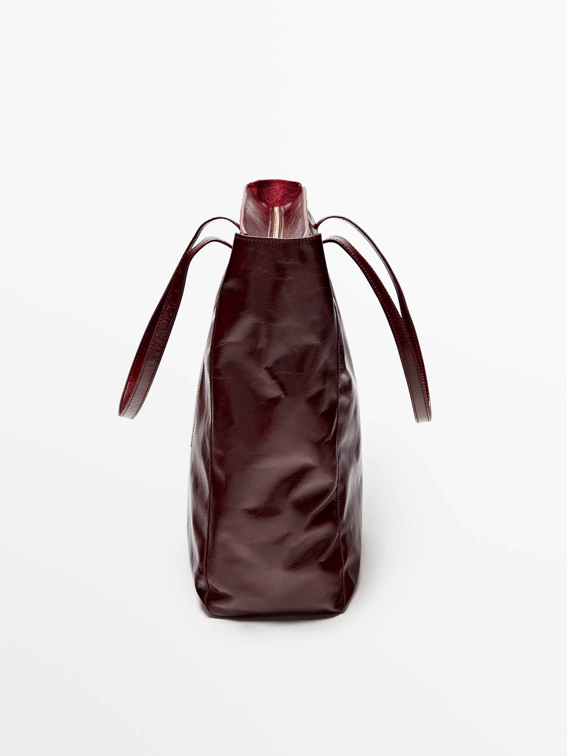 Bolso tote piel acabado craquelado - BURDEOS