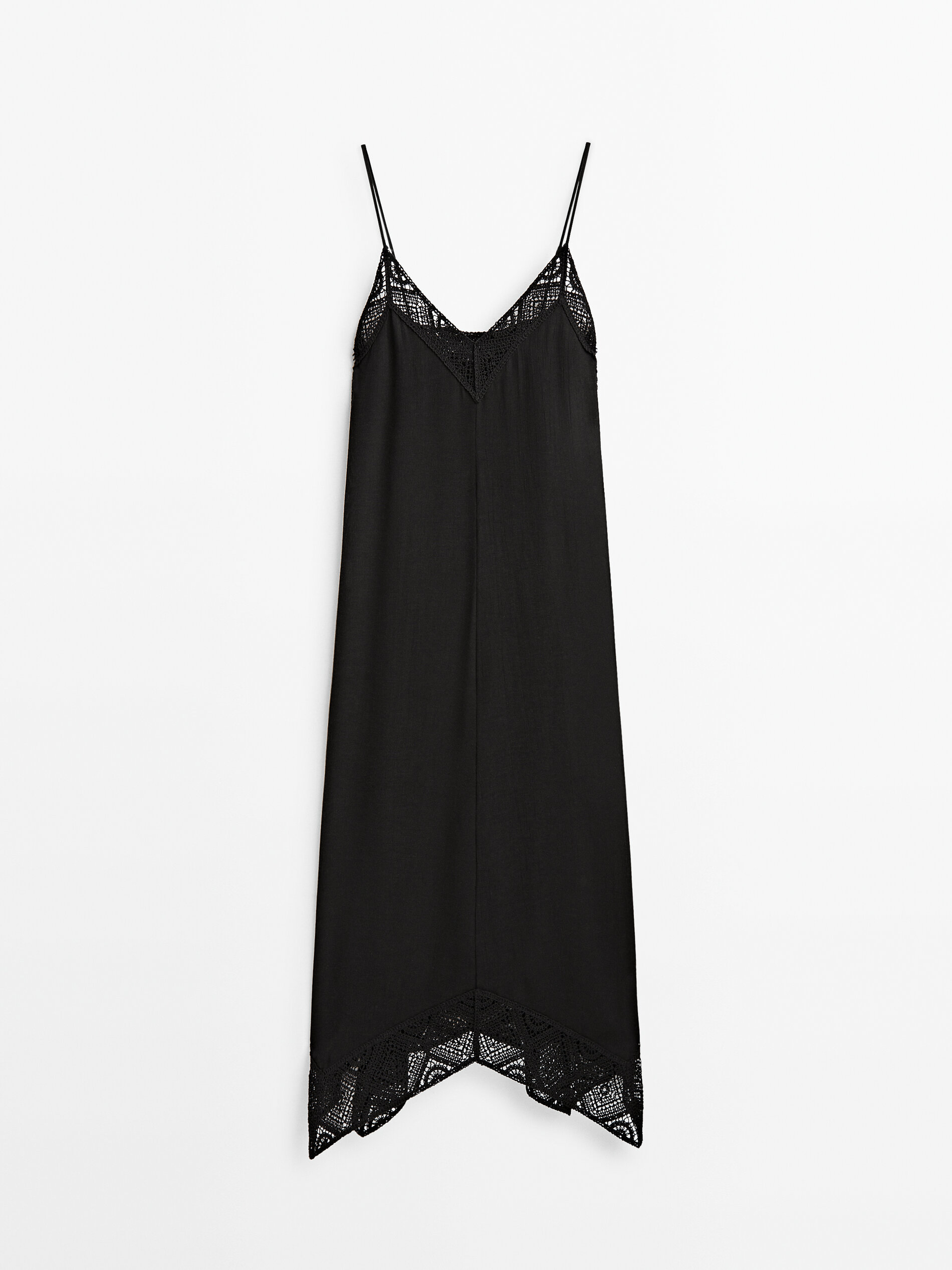 Vestido lencero detalle crochet - NEGRO