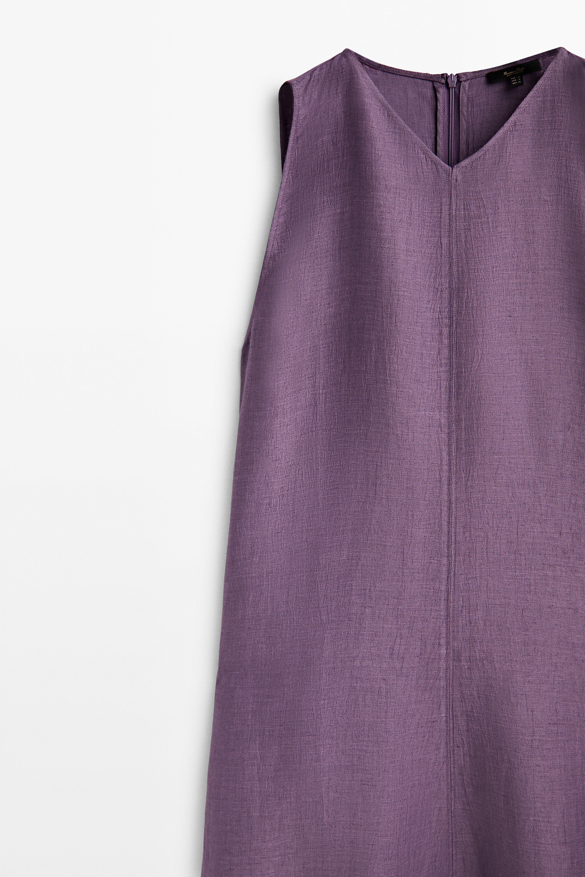 Vestido mezcla lino cuello pico - MORADO