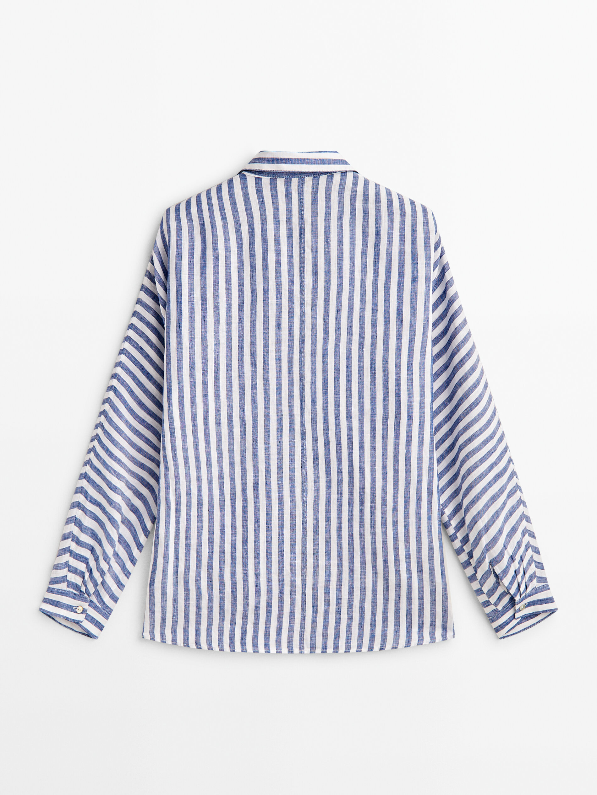 Camisa rayas 100% lino bolsillos - AZUL