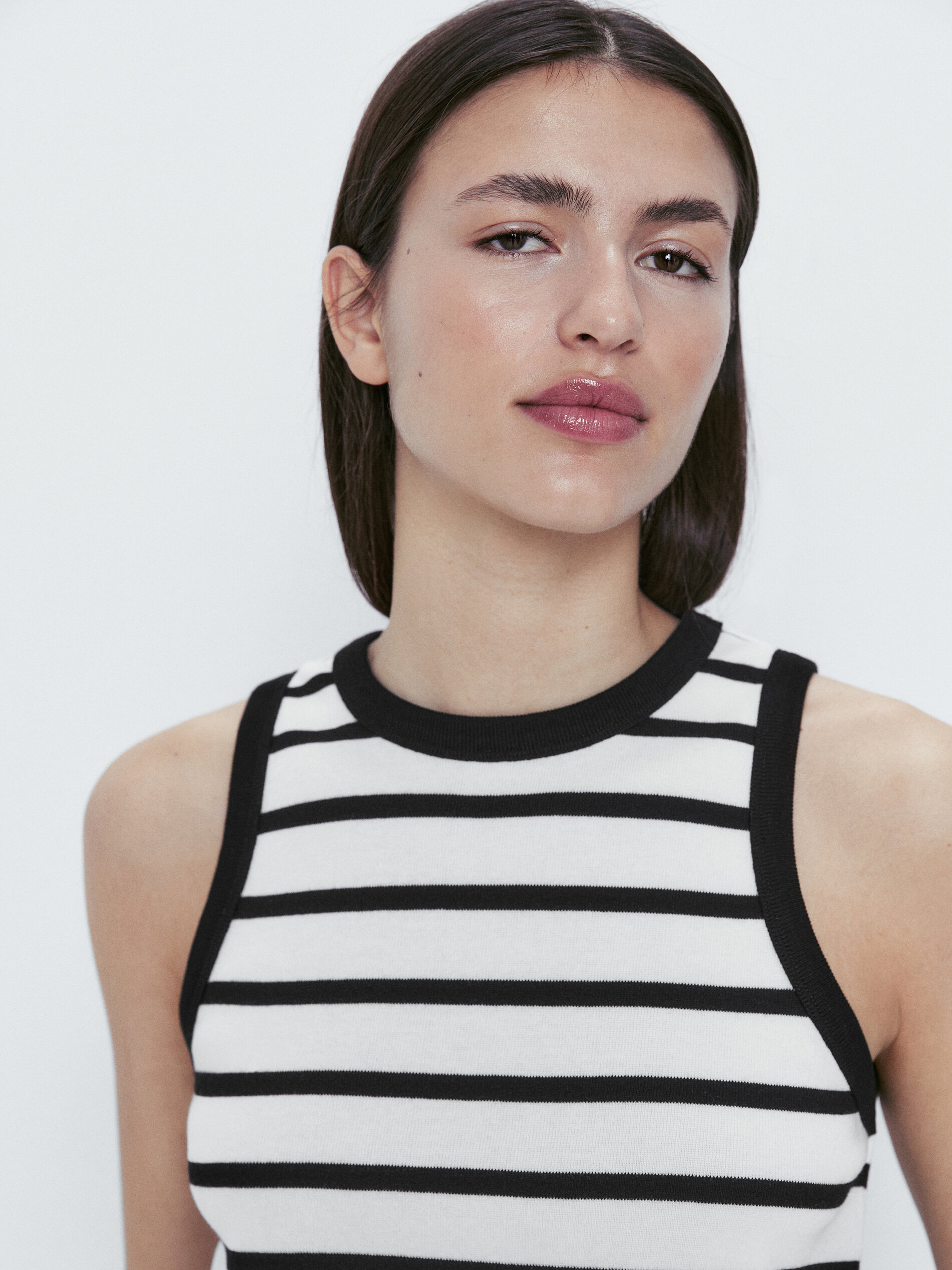 Camiseta rayas contraste sin mangas - CRUDO