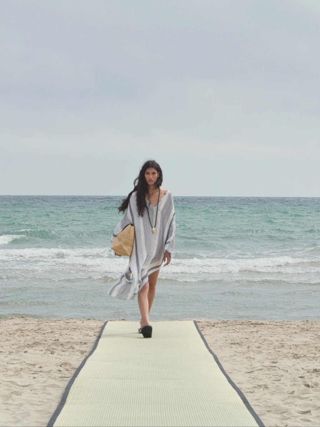 Maxi blusón rayas mezcla lino gofrado - BLANCO