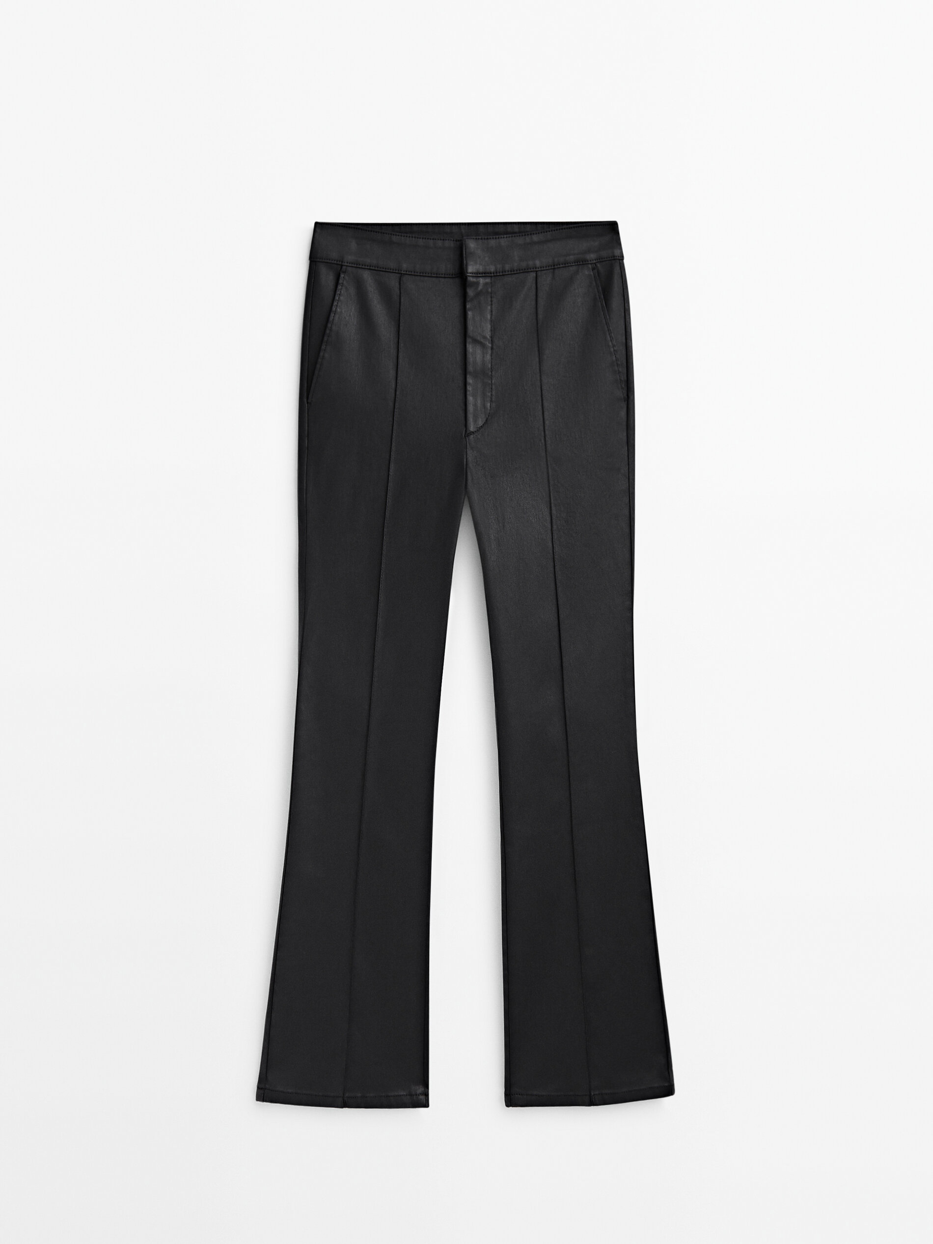 Pantalón kick flare encerado nervio central - NEGRO