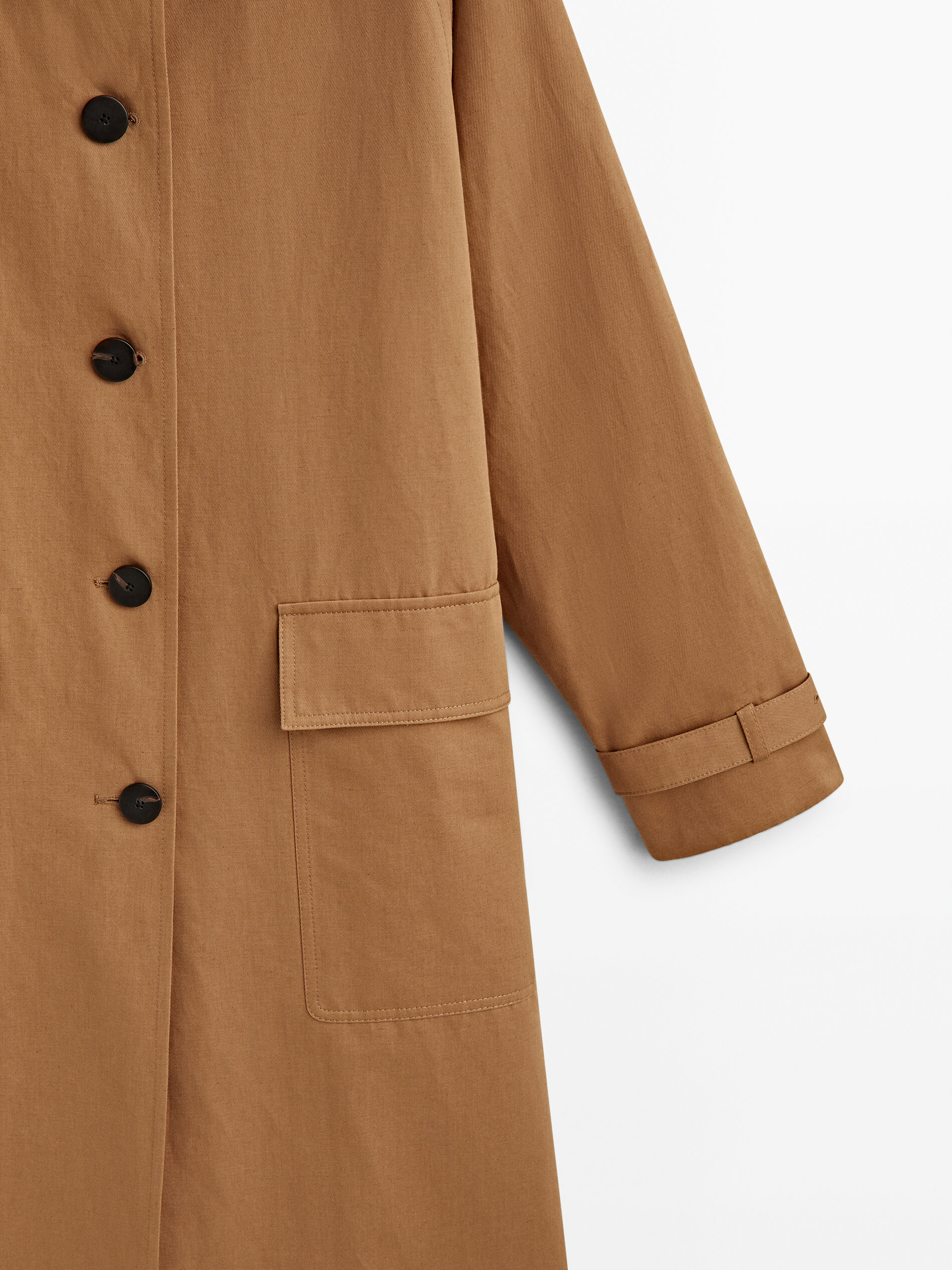 Chaqueta trench mezcla algodón lino - Tabaco