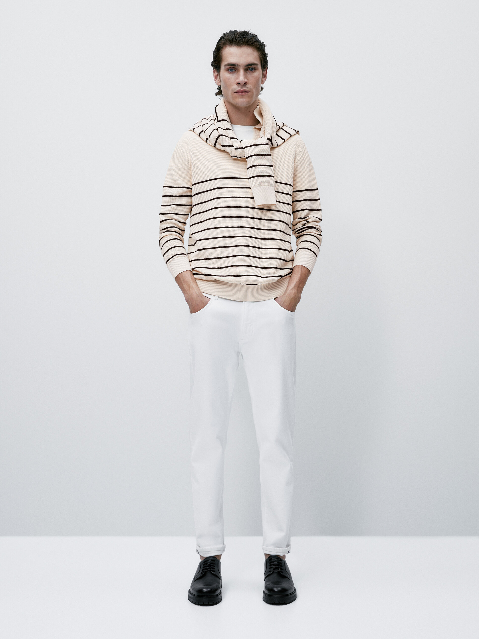 Jersey polo rayas estructura algodón - CRUDO