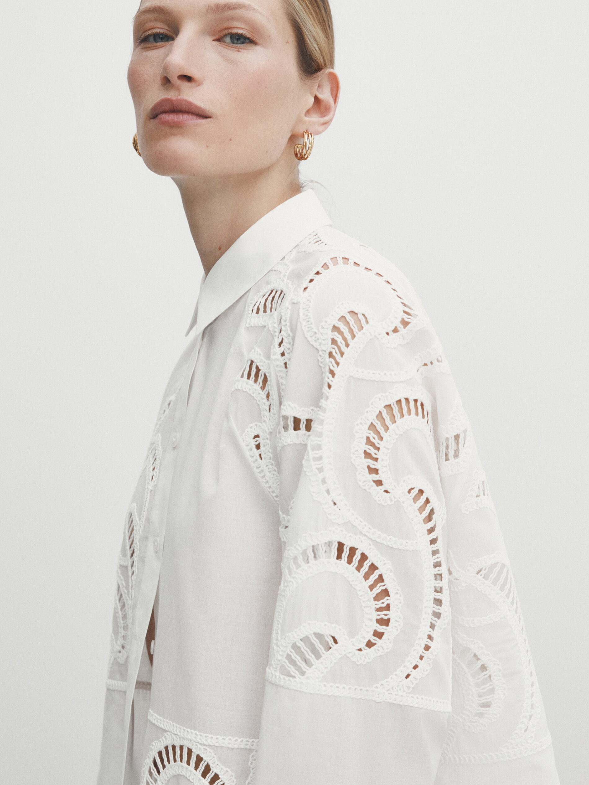 Camisa con algodón detalle crochet - BLANCO