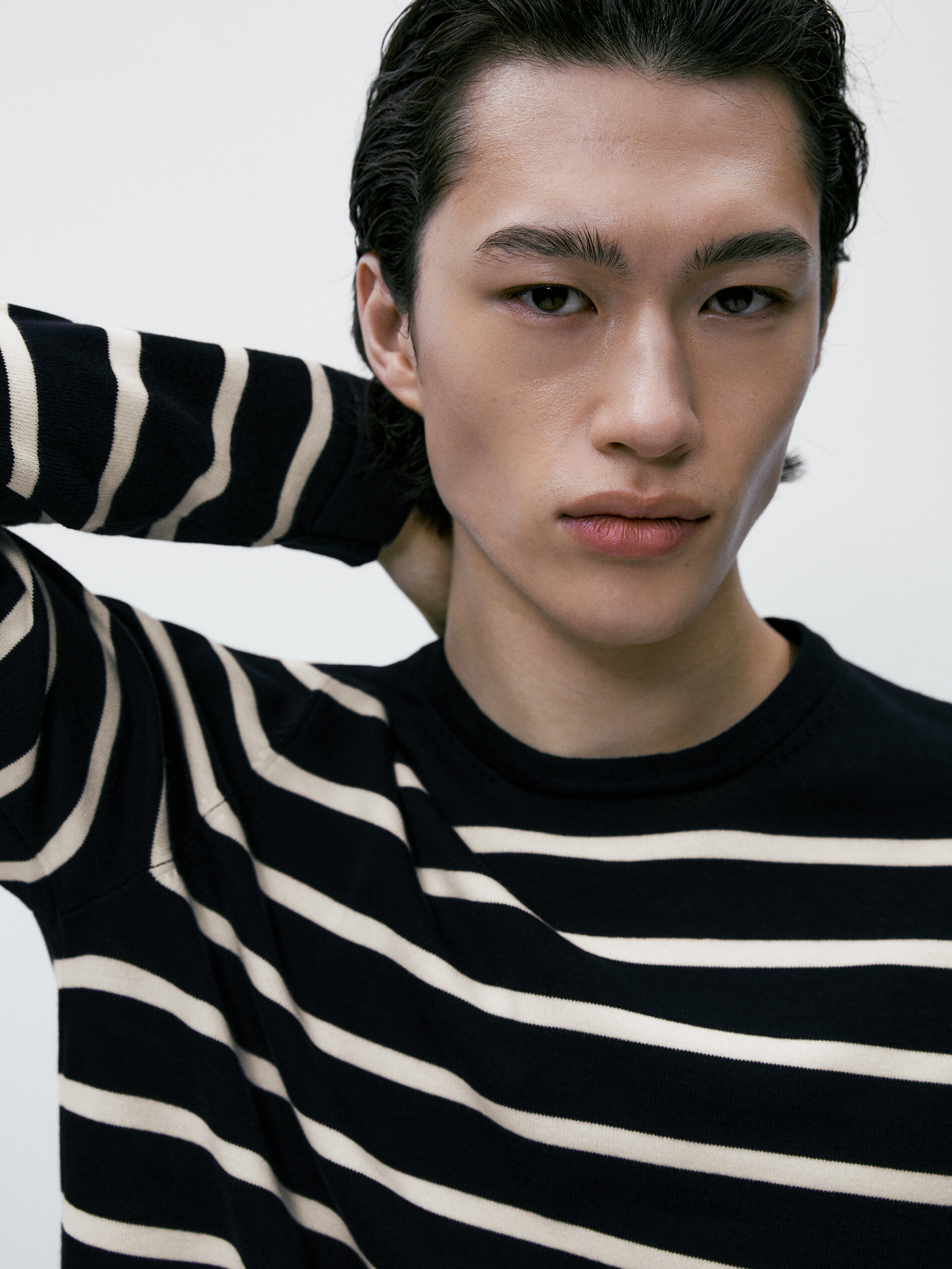 Jersey de punto rayas algodón extrafino - AZUL MARINO