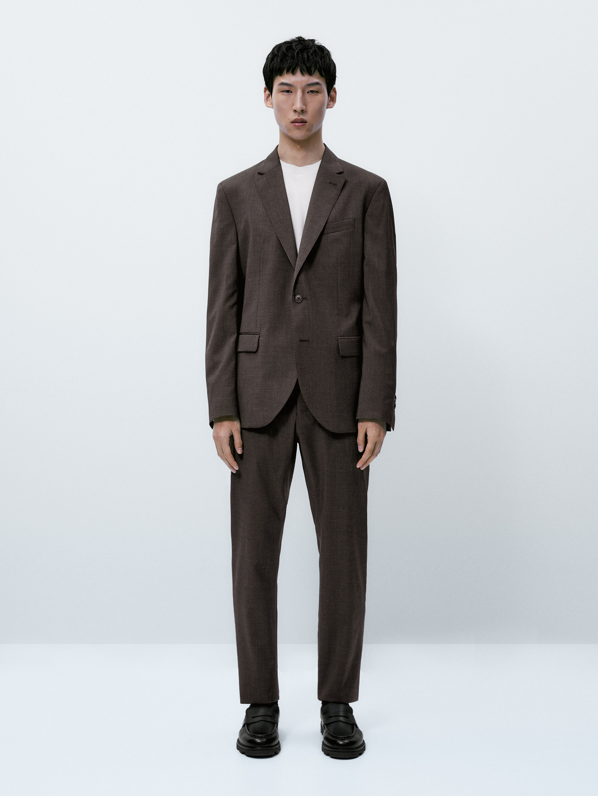 Pantalón traje marrón 100% lana - MARRÓN