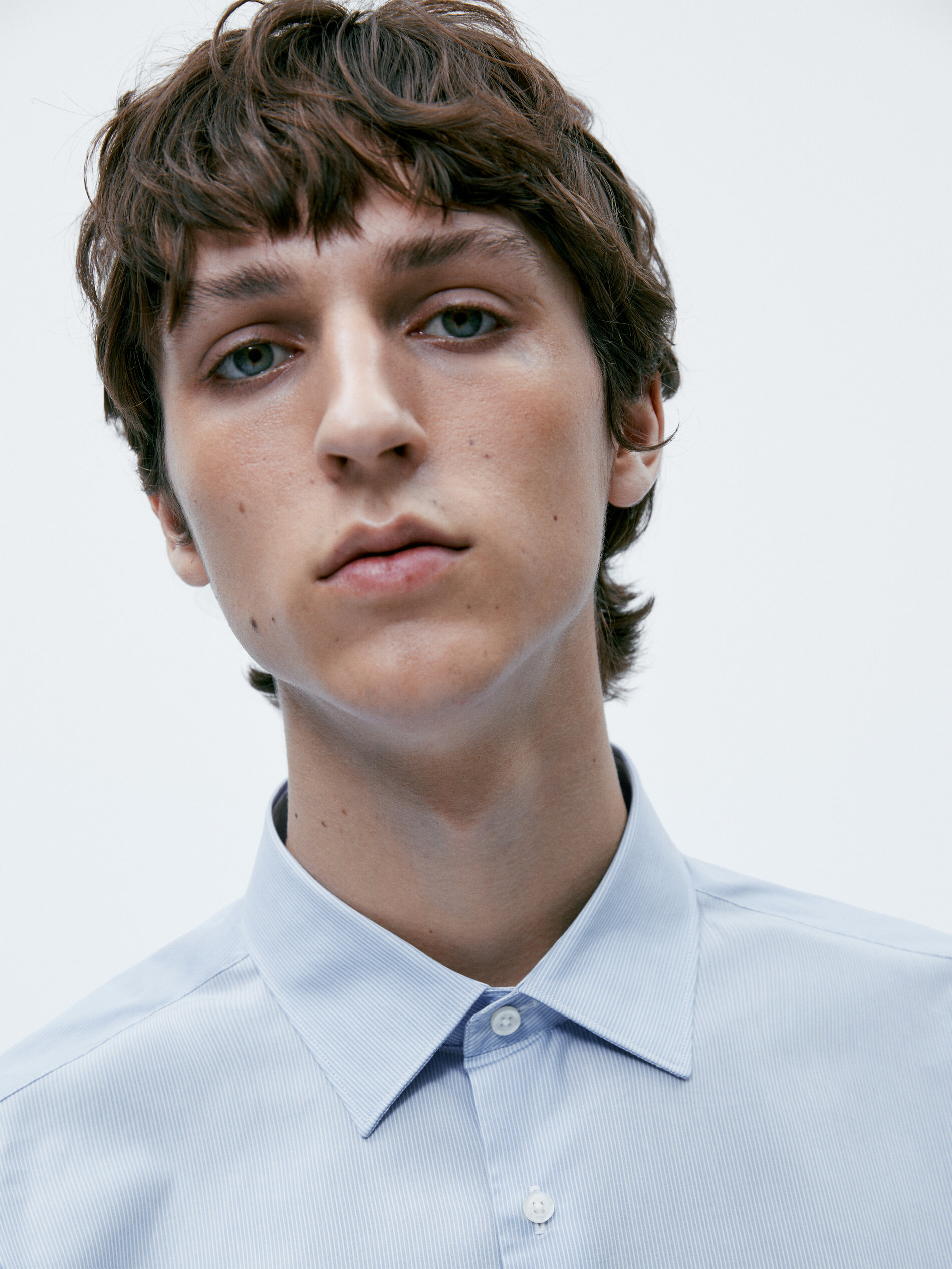 Camisa rayas algodón slim fit - CELESTE