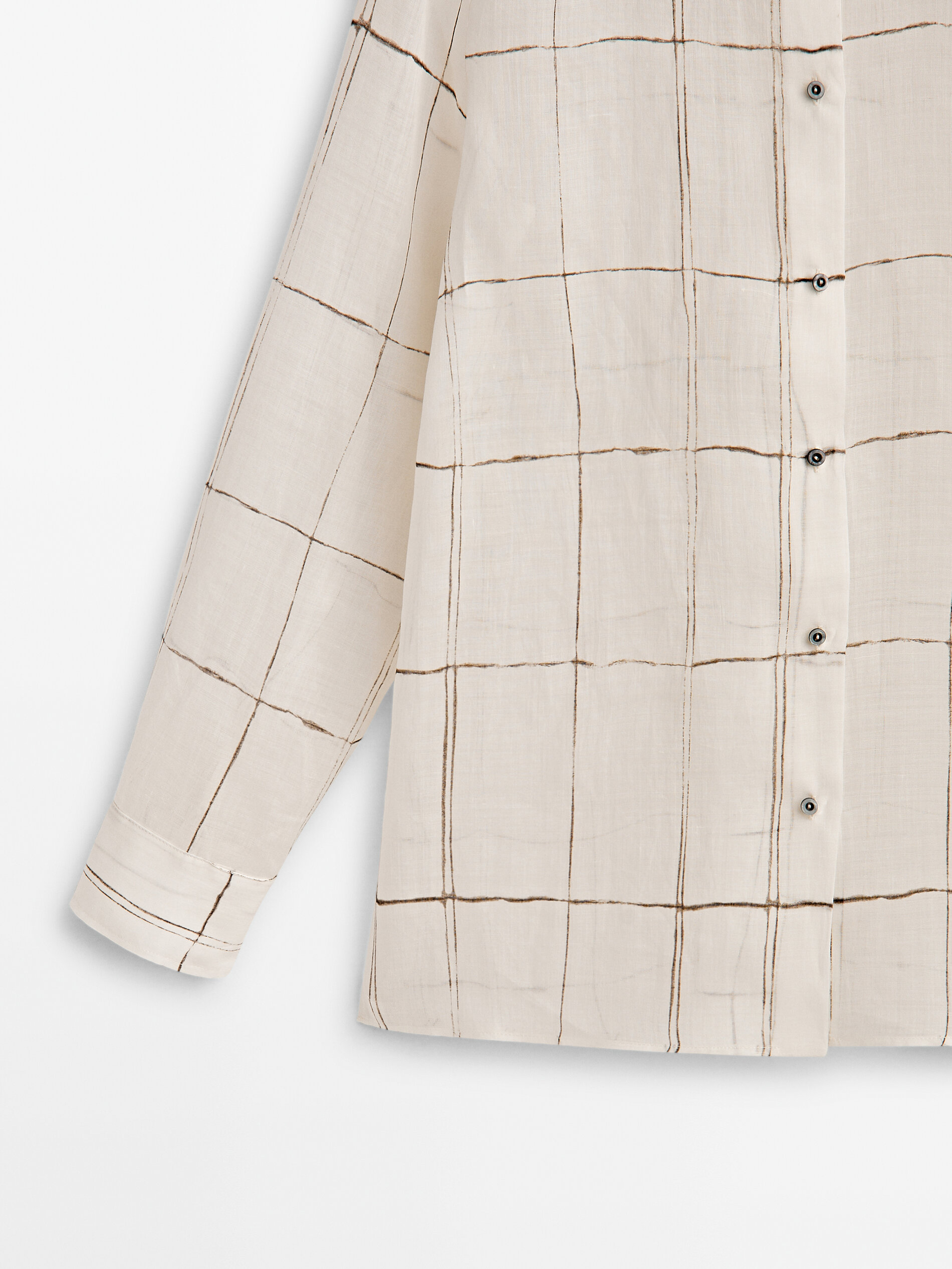 Camisa estampado cuadros cuello mao - CRUDO