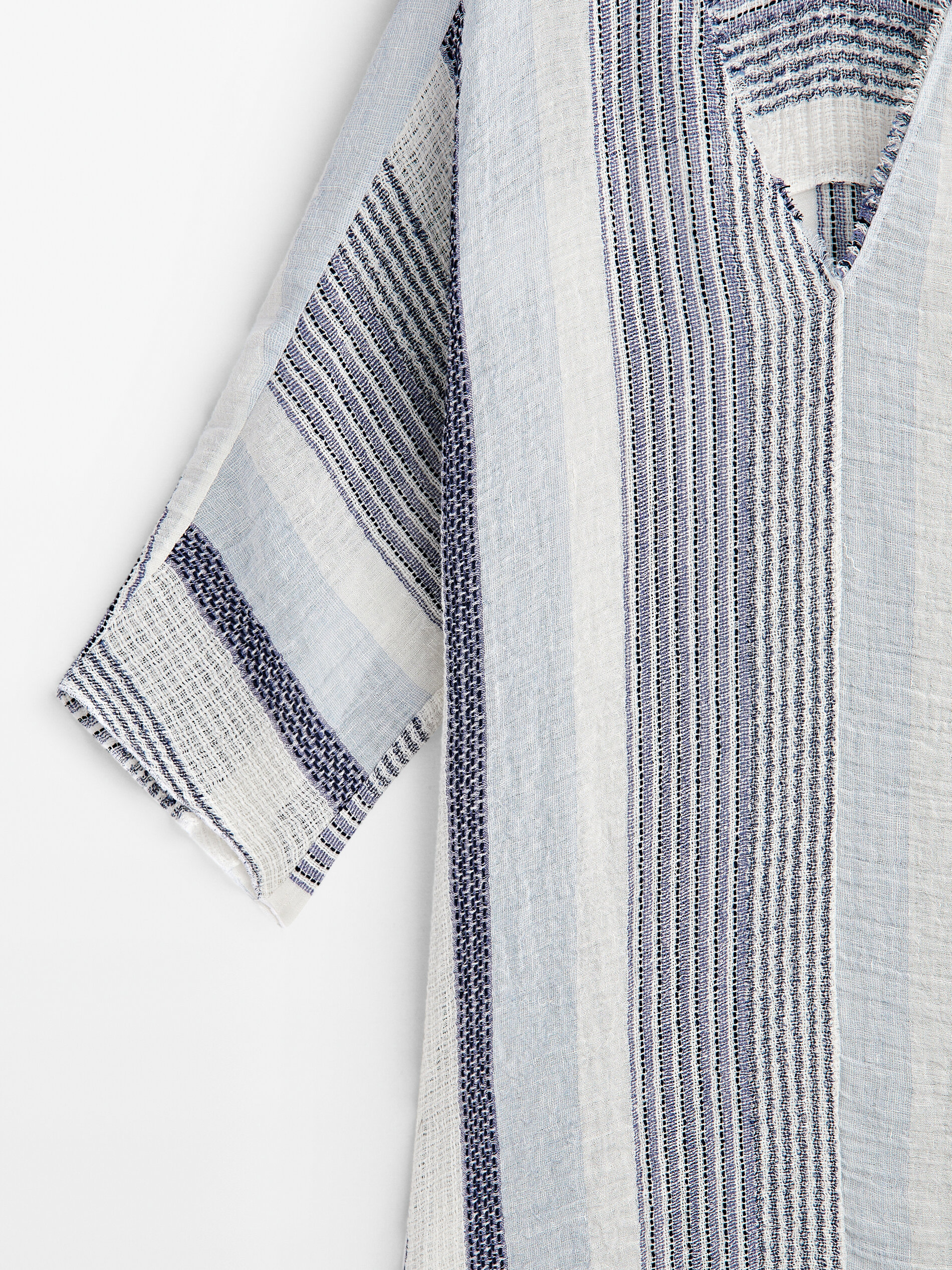 Maxi blusón rayas mezcla lino gofrado - BLANCO