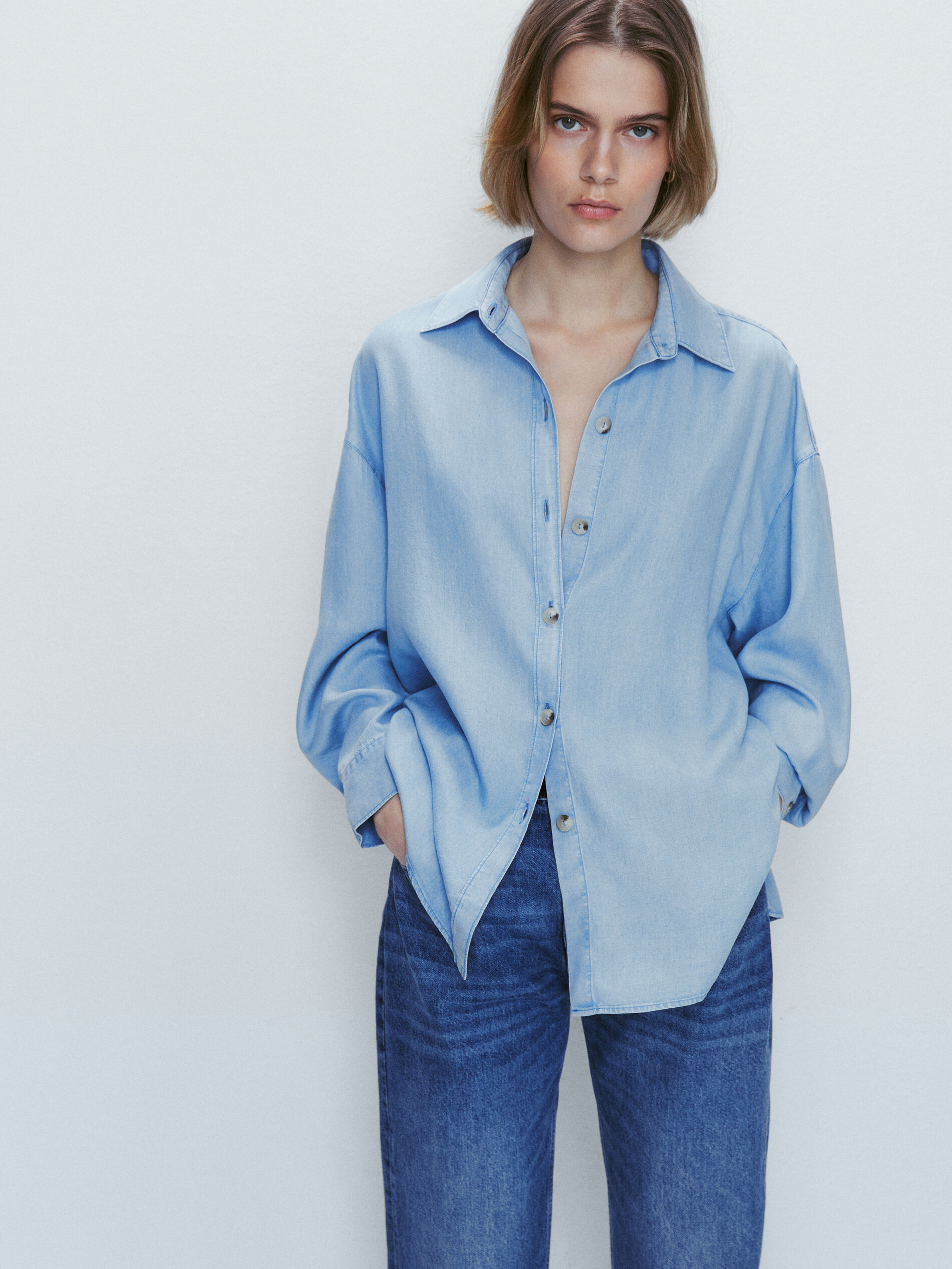 Camisa fluida efecto denim - AZUL MEDIO