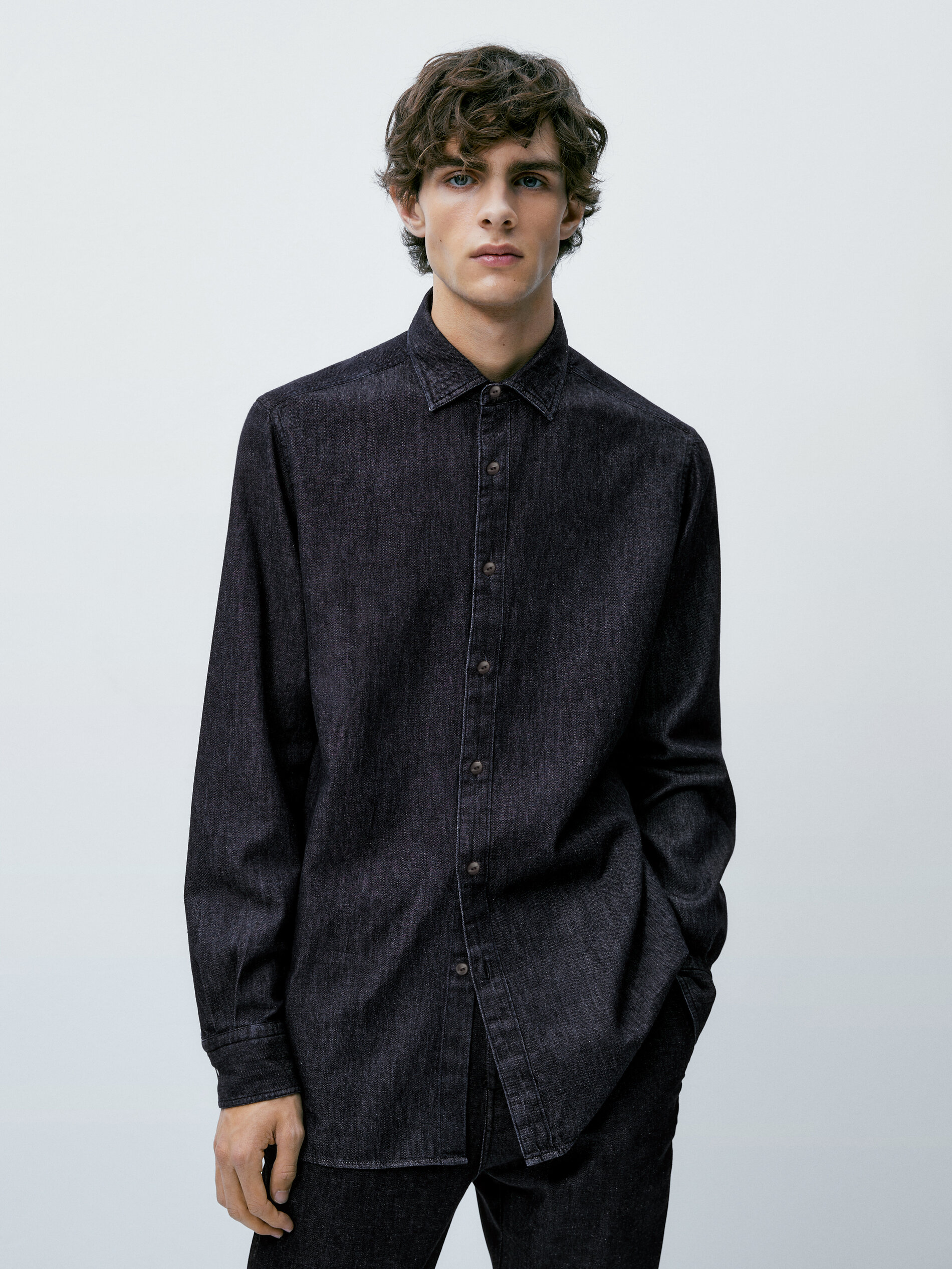 Camisa denim 100% algodón regular fit - AZUL OSCURO