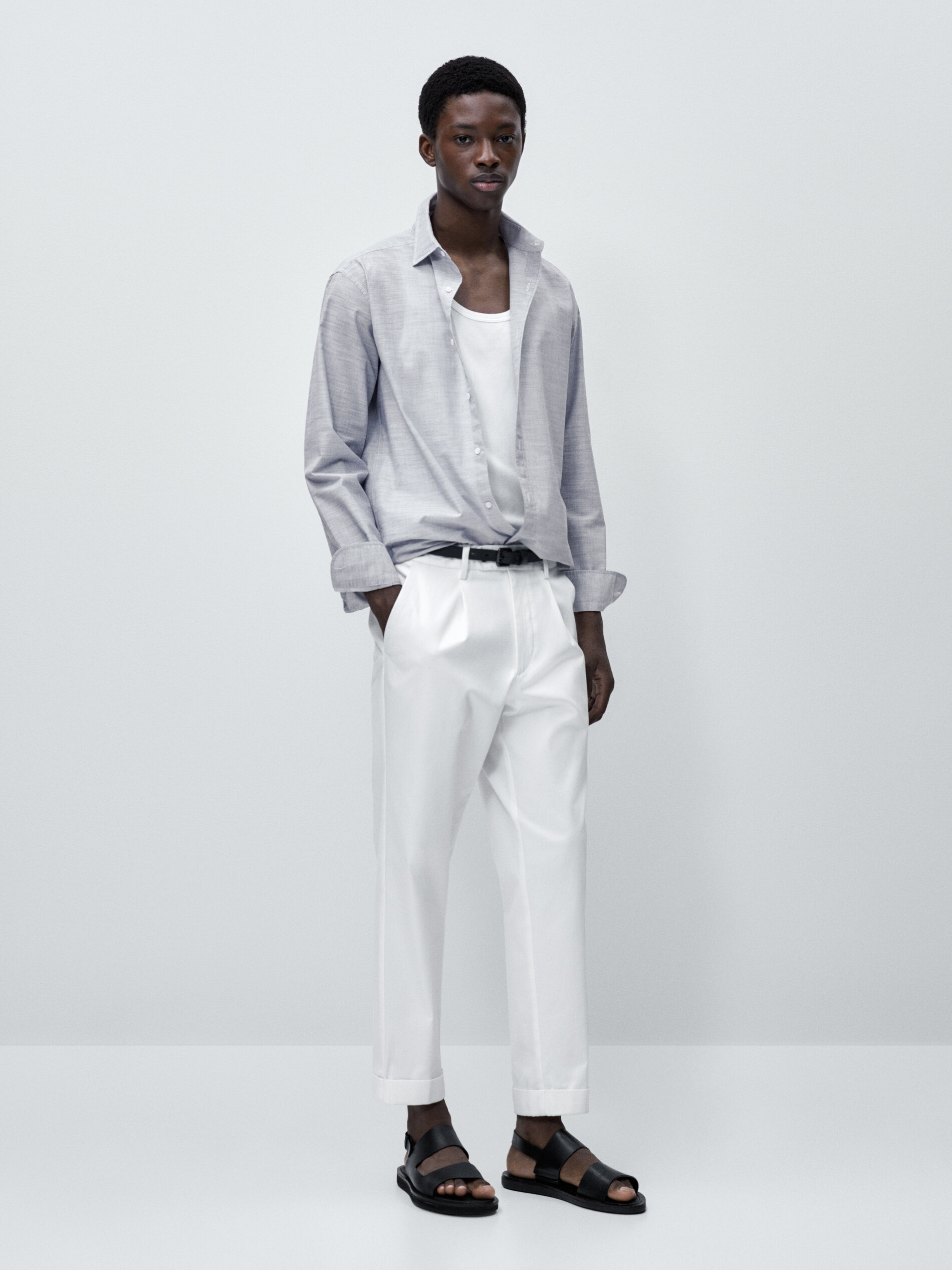 Camisa mil rayas algodón slim fit - AZUL MARINO