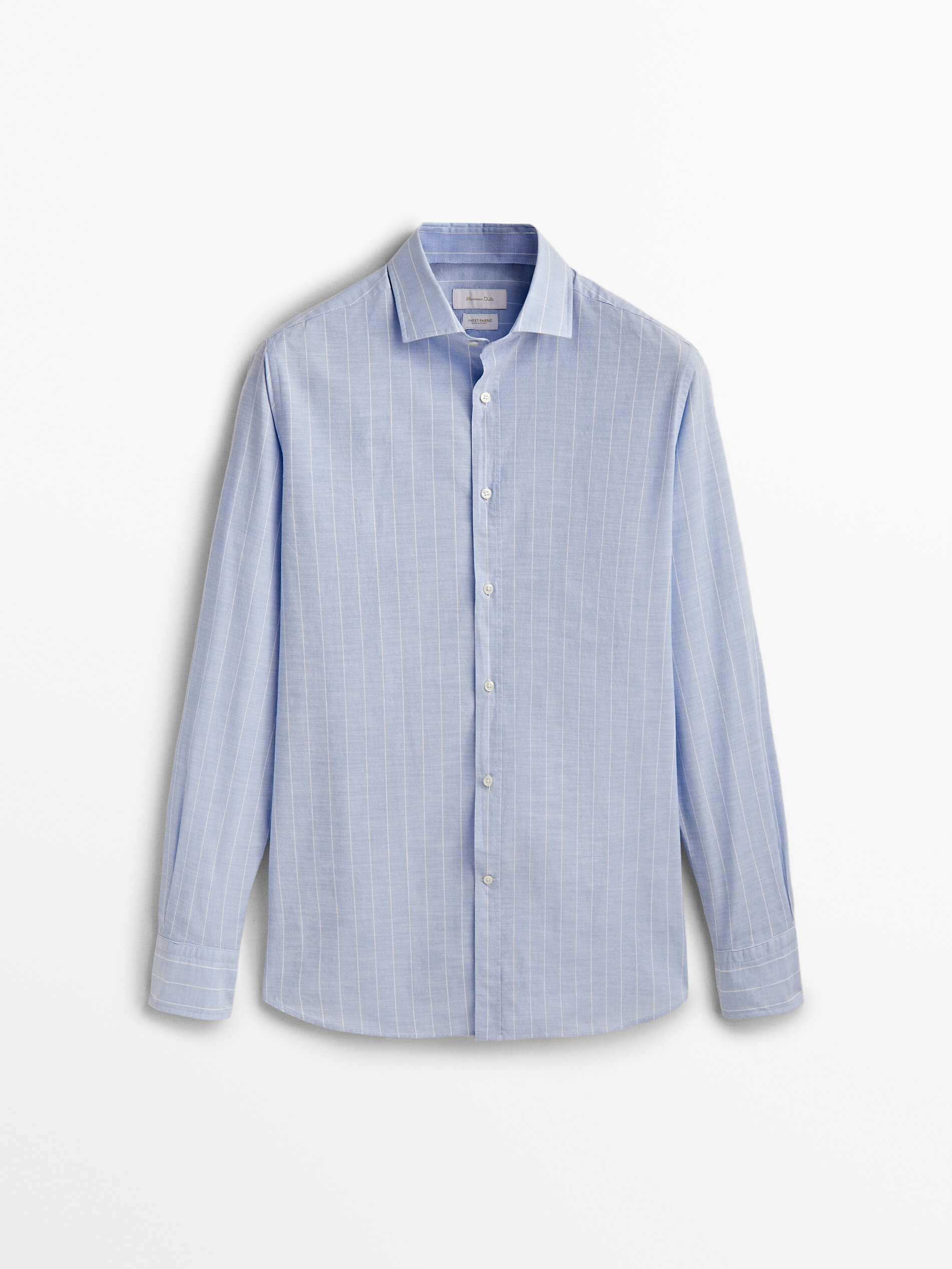 Camisa rayas algodón flamé regular fit - CELESTE