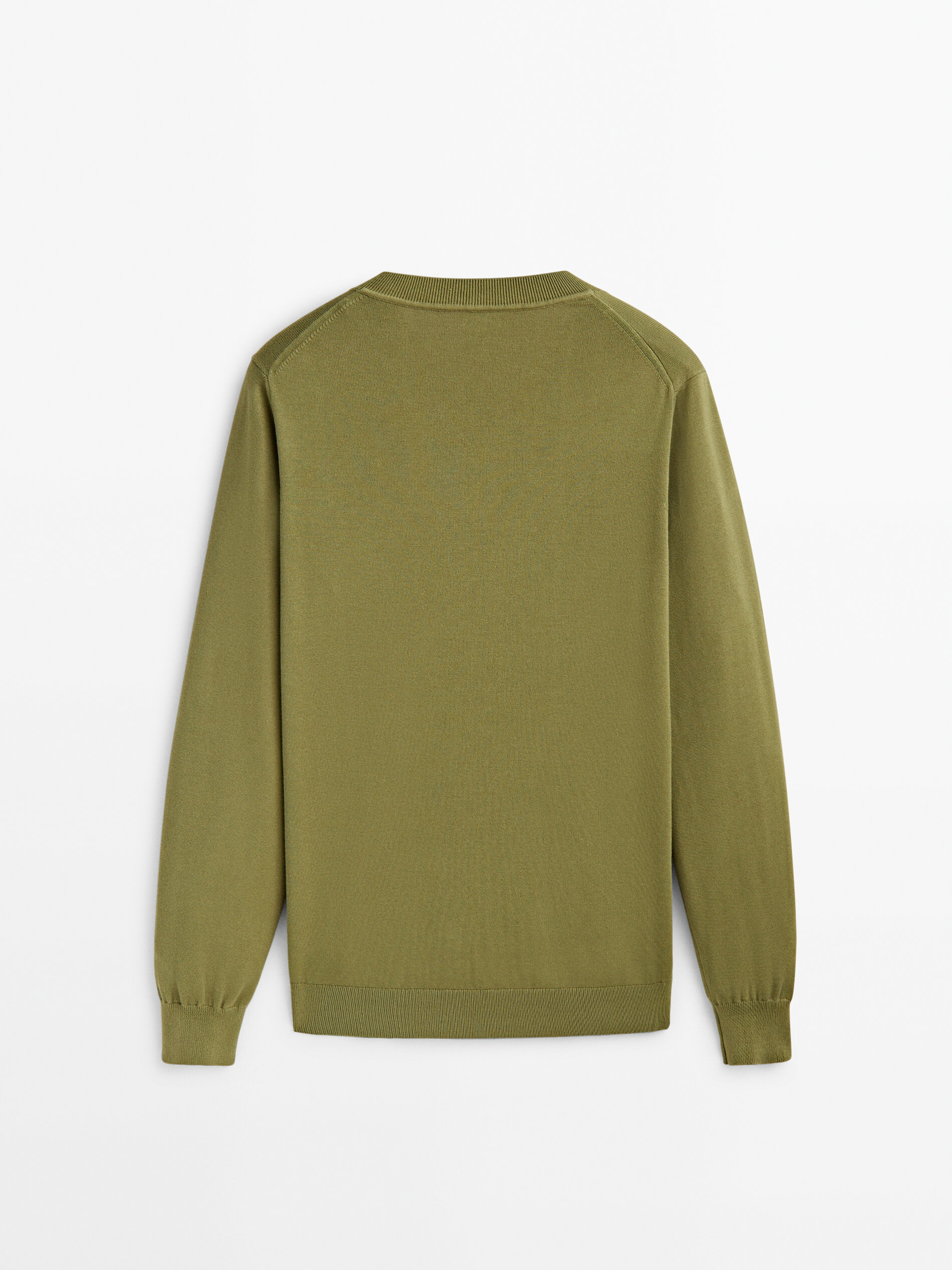 Jersey cuello pico algodón - Kaki