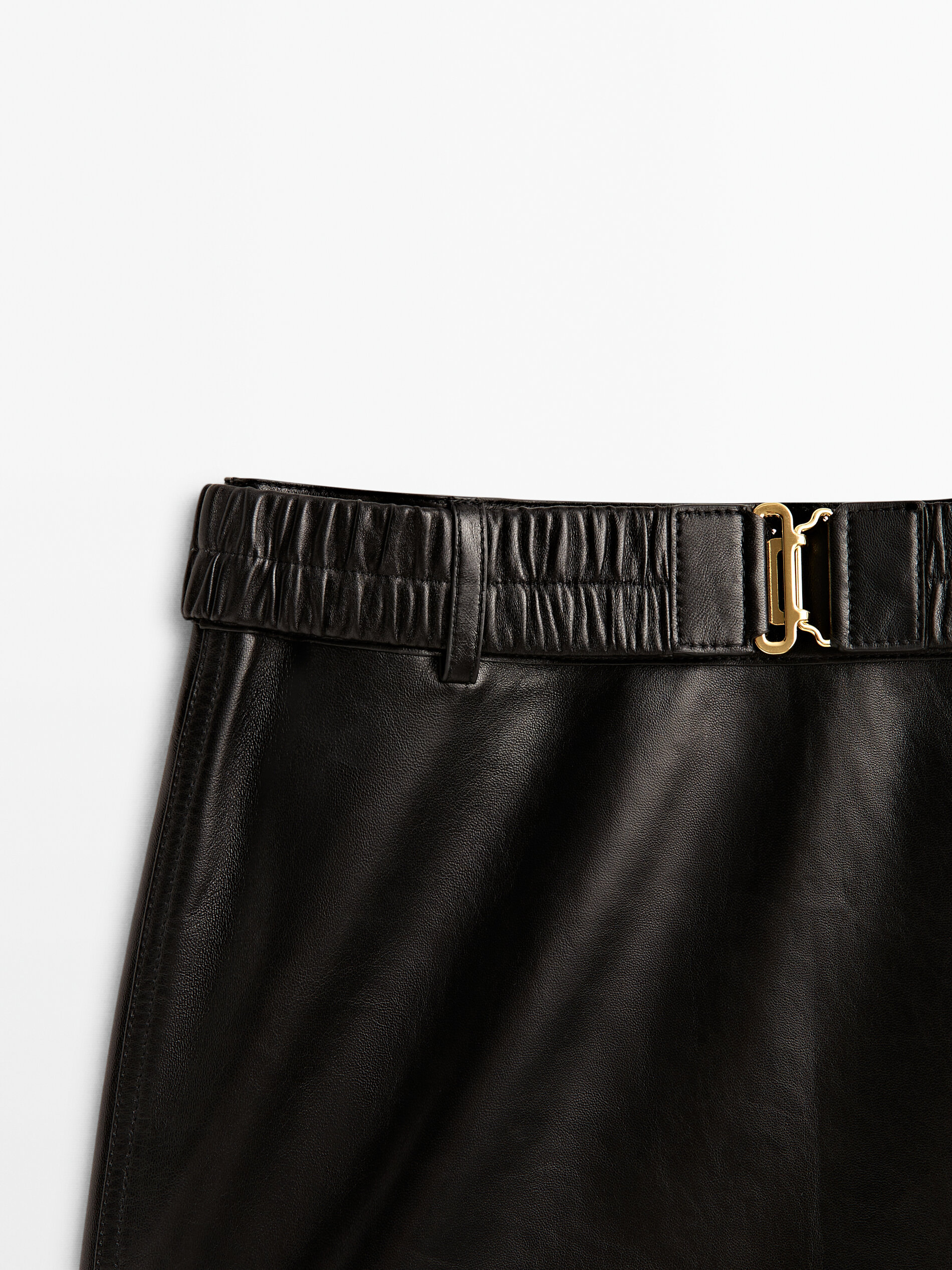 Mini falda piel napa cinturón elástico - NEGRO