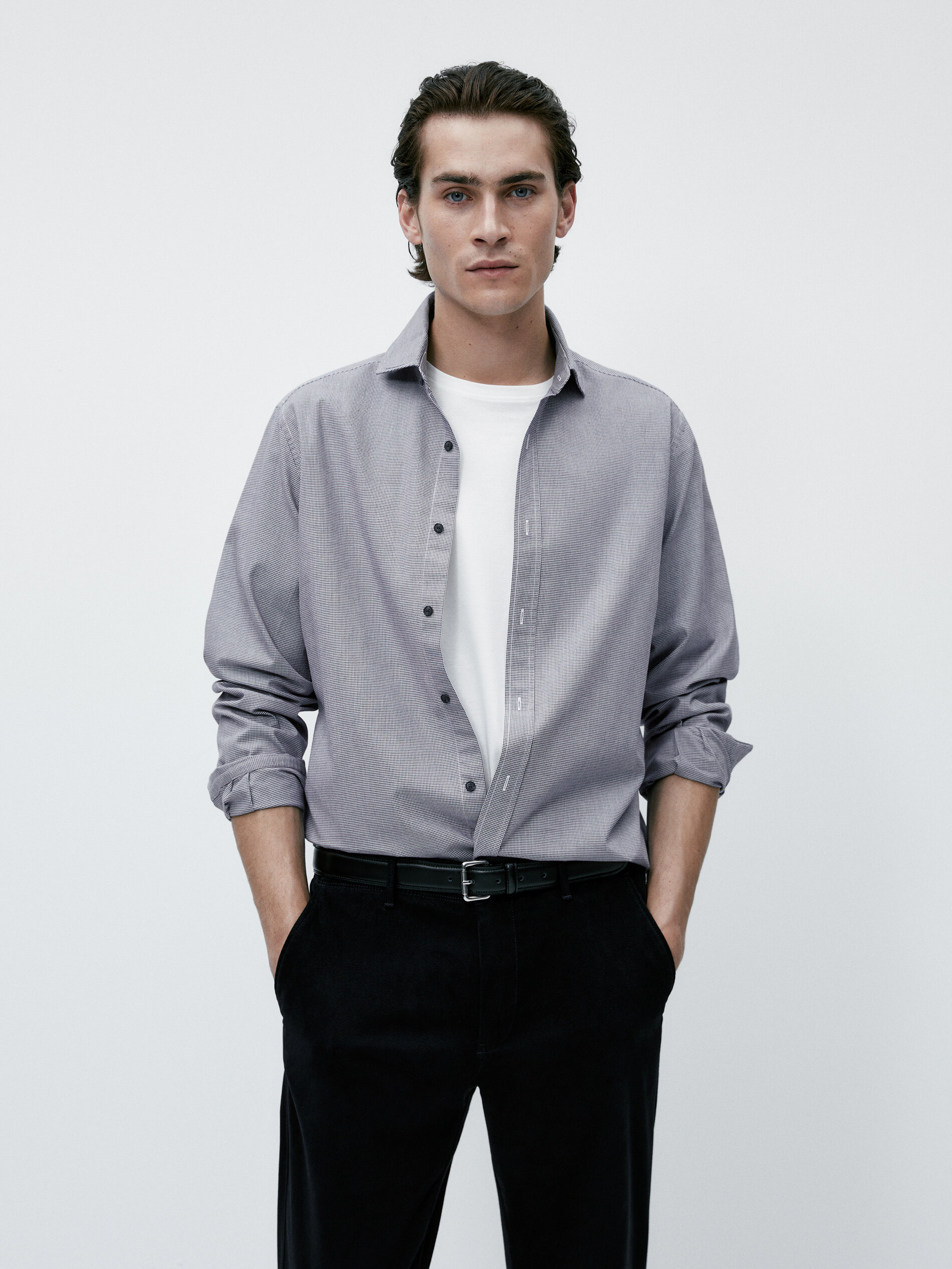 Camisa pata de gallo slim fit - AZUL MARINO