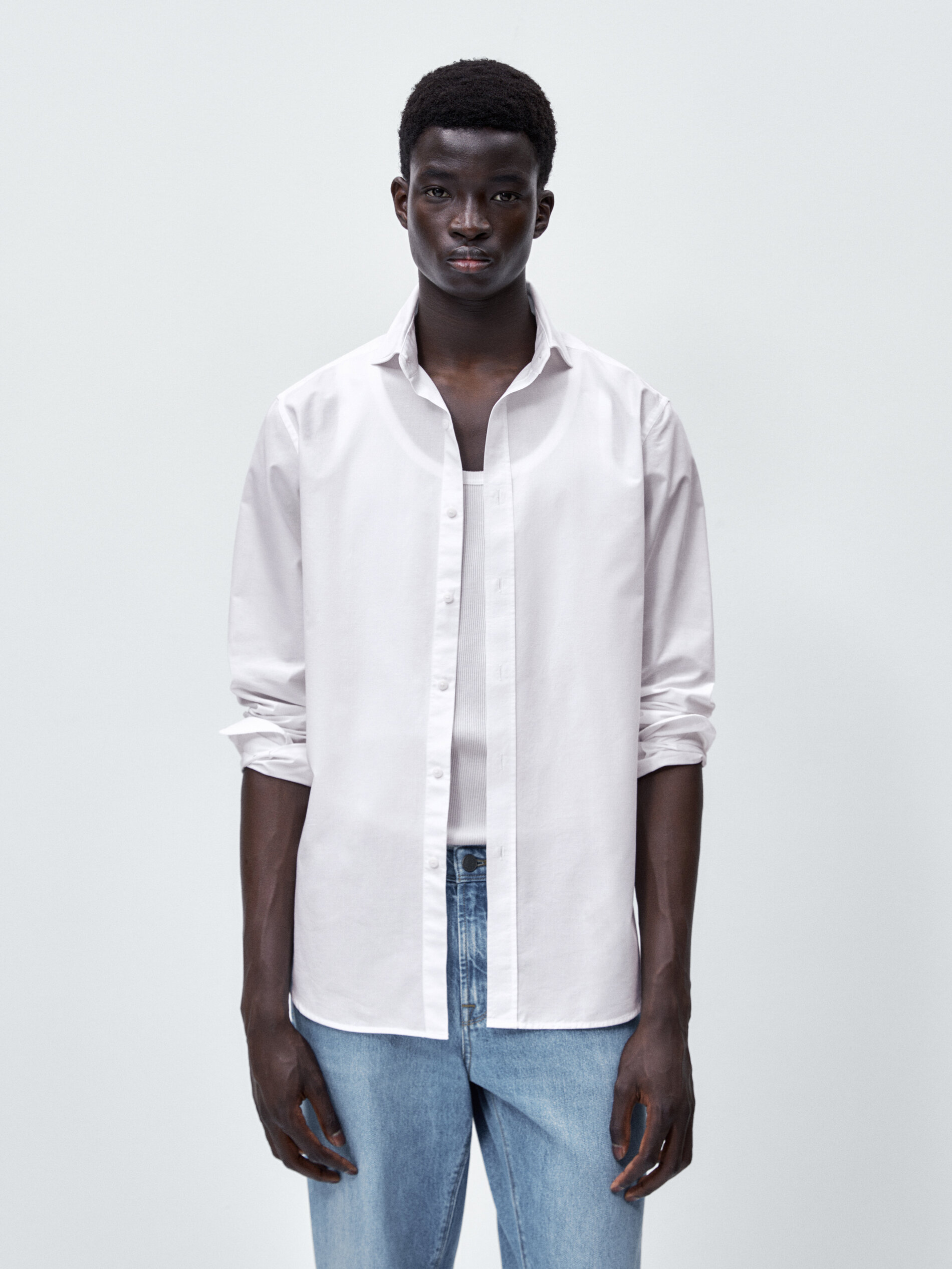 Camisa estructura algodón slim fit - BLANCO