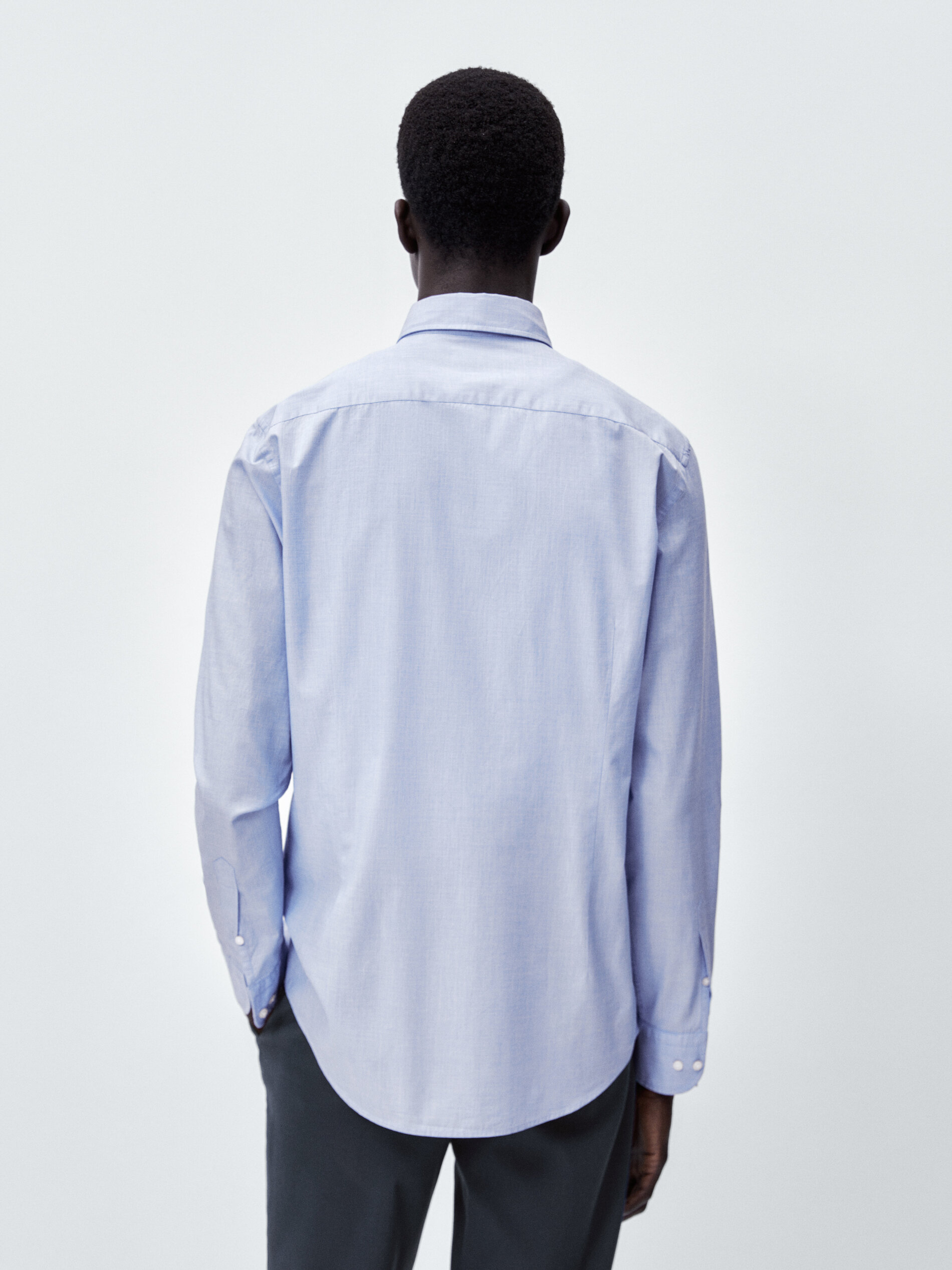 Camisa algodón fil a fil slim fit - CELESTE