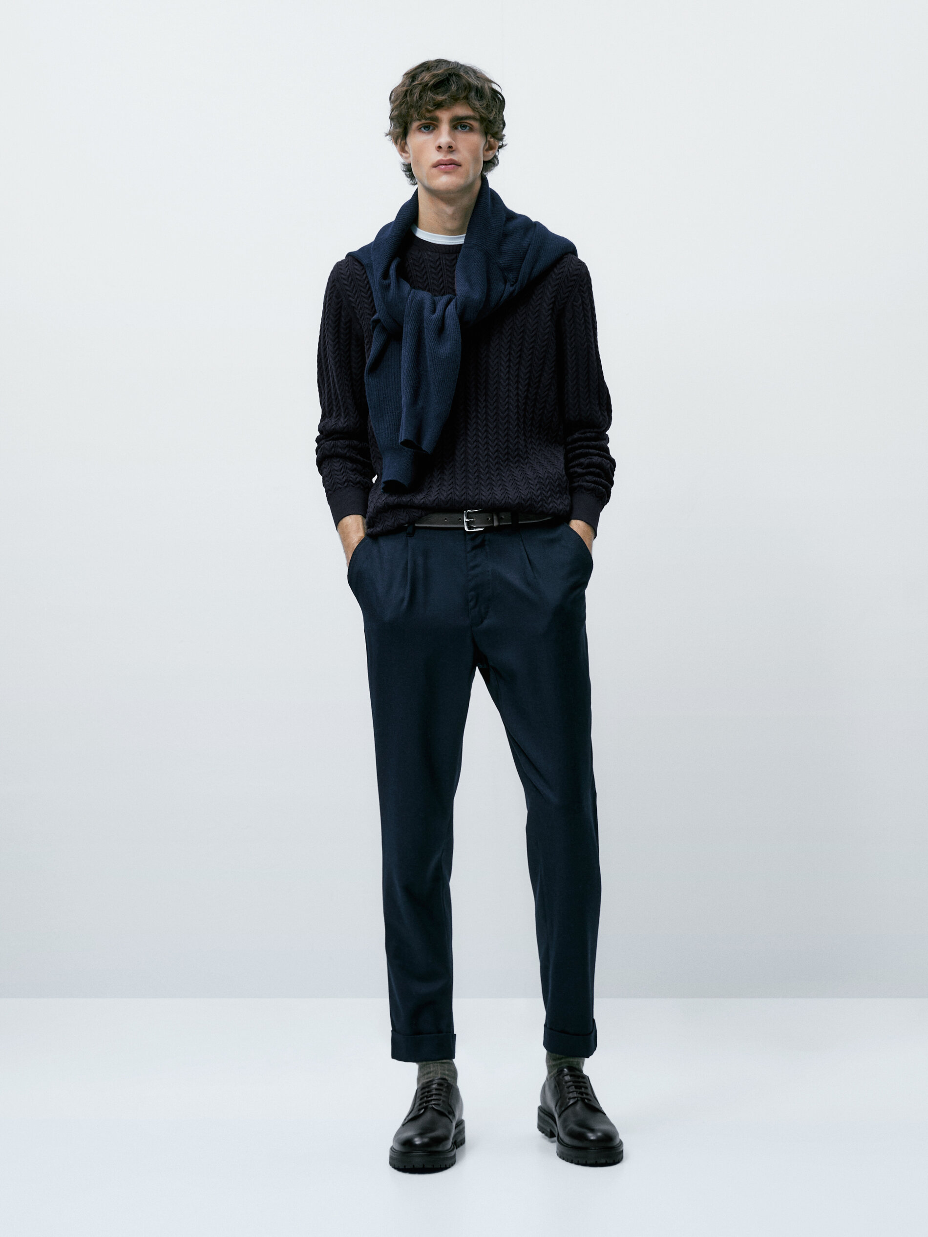 Jersey punto cable cuello redondo - AZUL MARINO