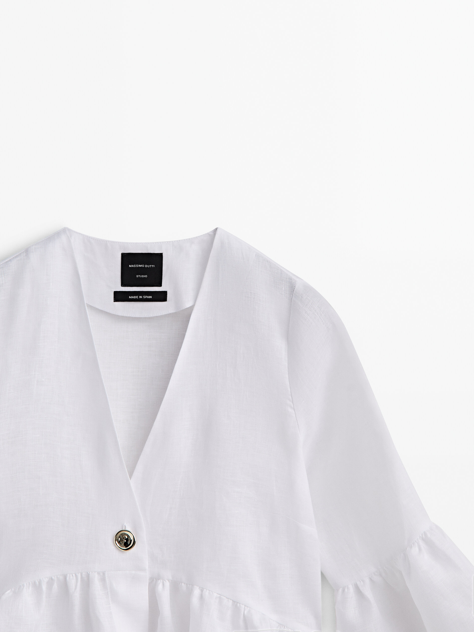 Camisa peplum lino botón -Studio - BLANCO