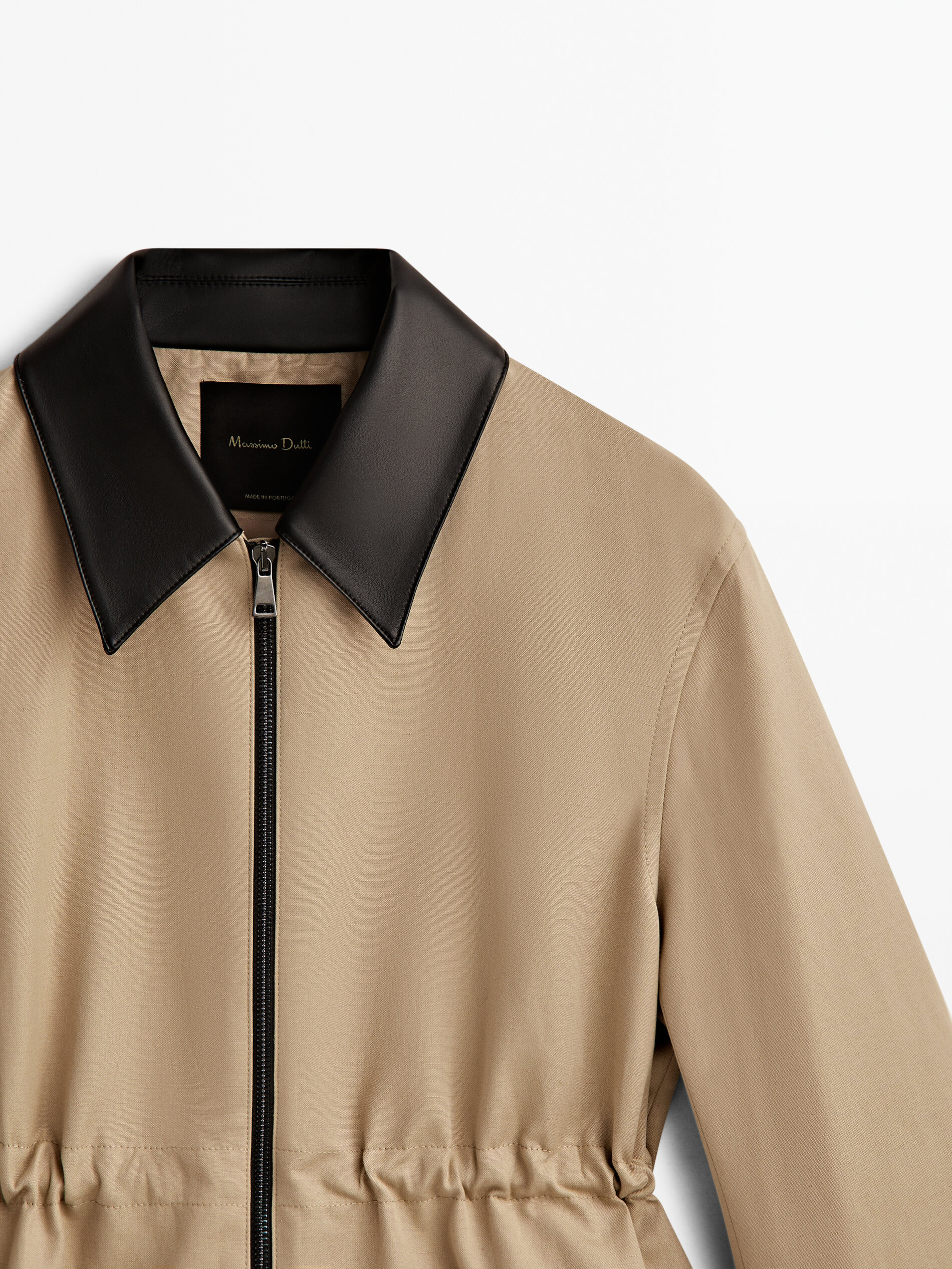 Parka mezcla algodón cuello contraste - BEIGE