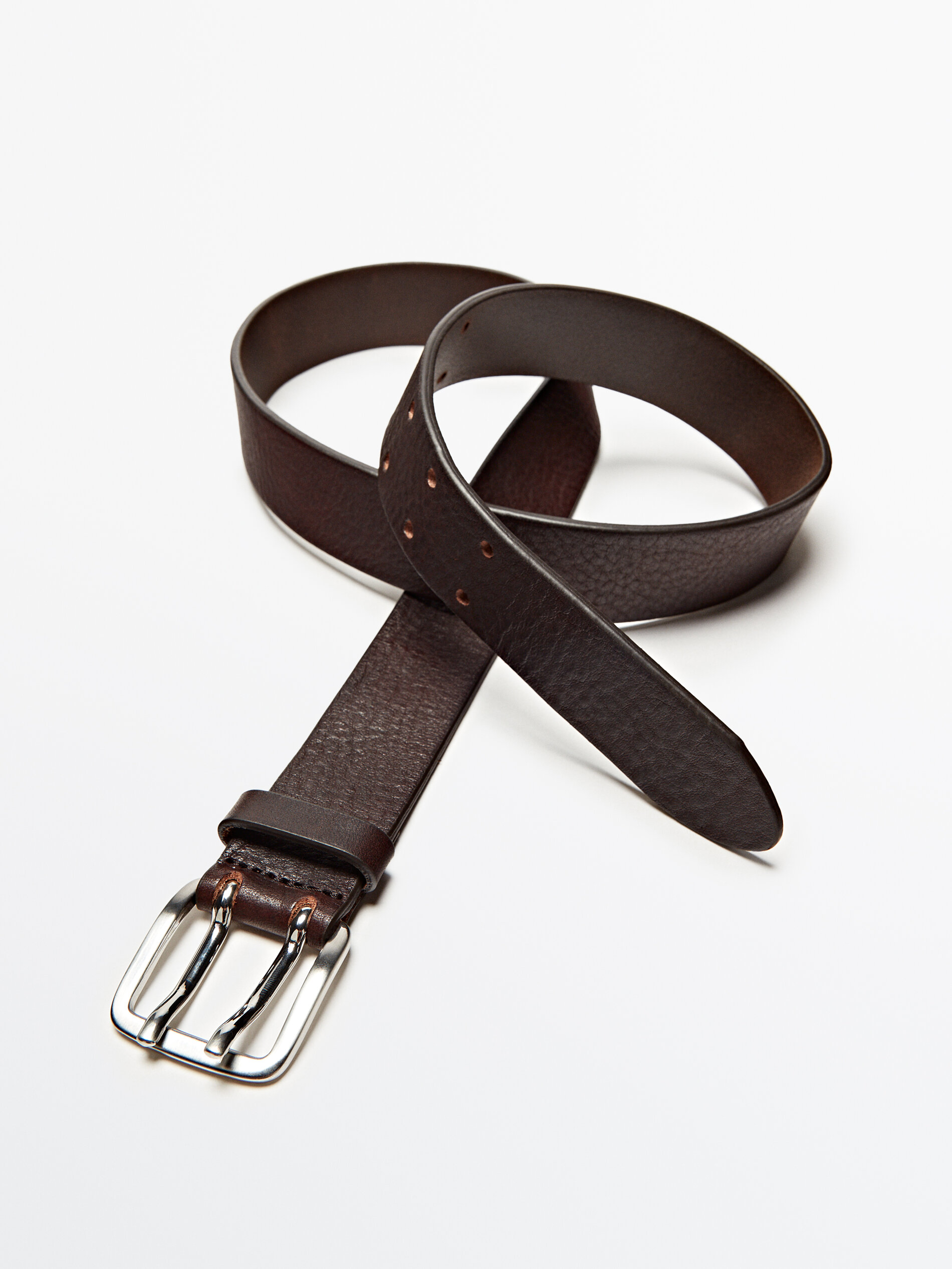 Cinturón piel doble aguja - MARRÓN