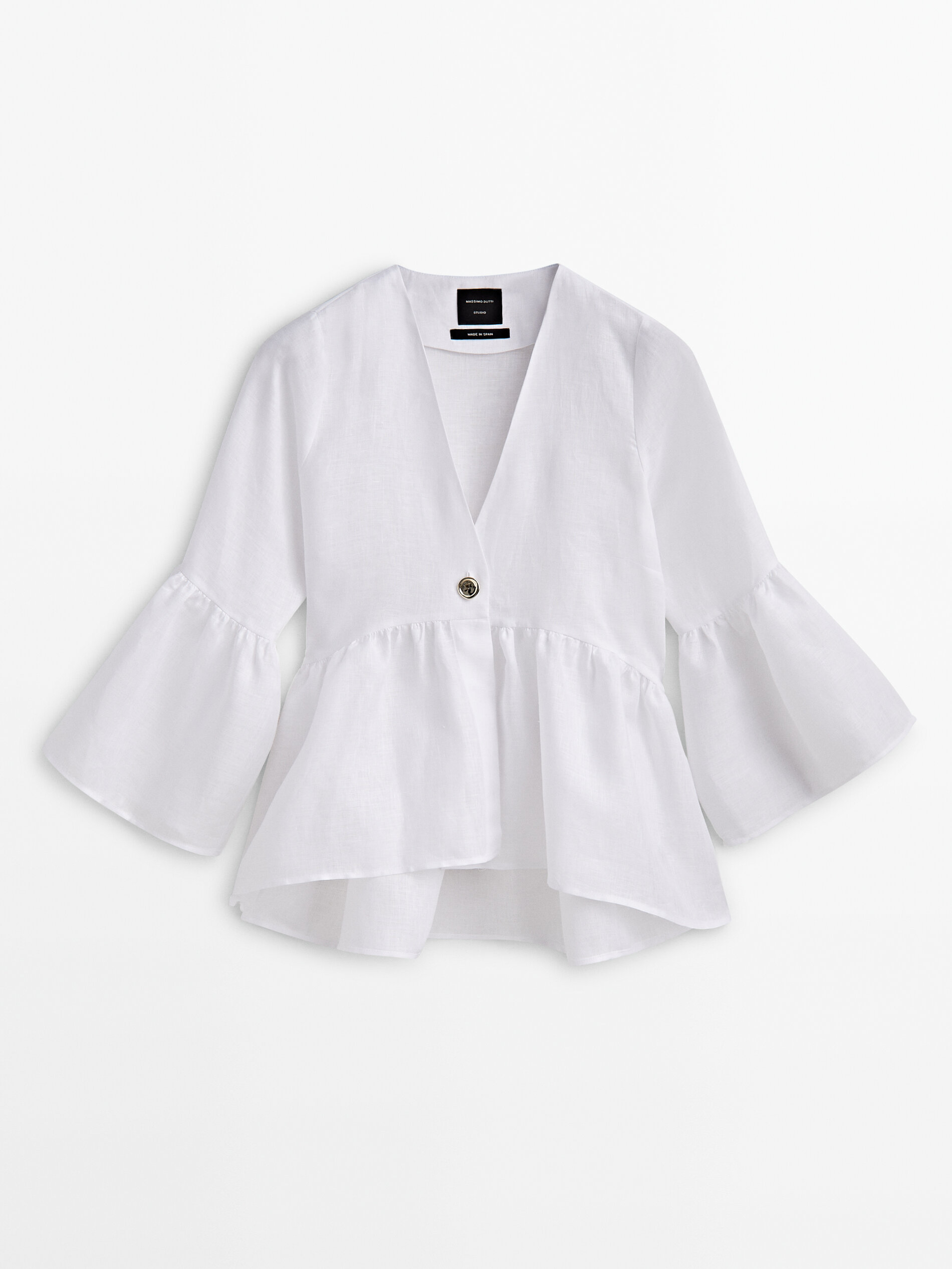 Camisa peplum lino botón -Studio - BLANCO