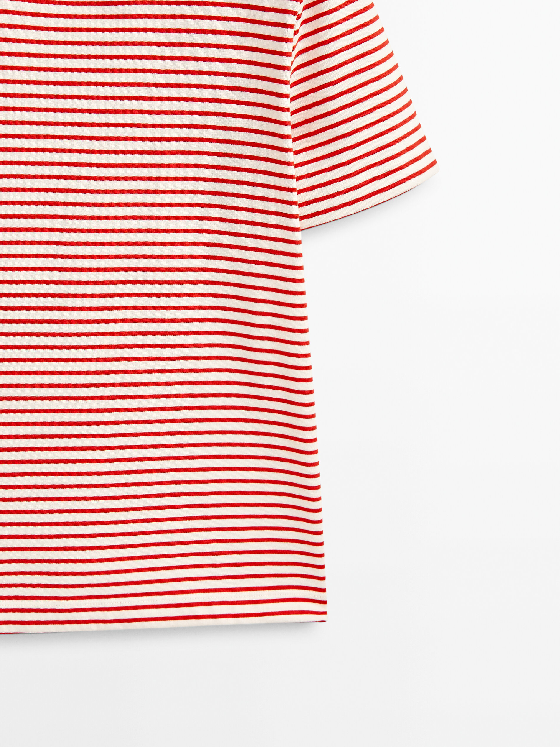 Camiseta rayas cuello contraste algodón - ROJO