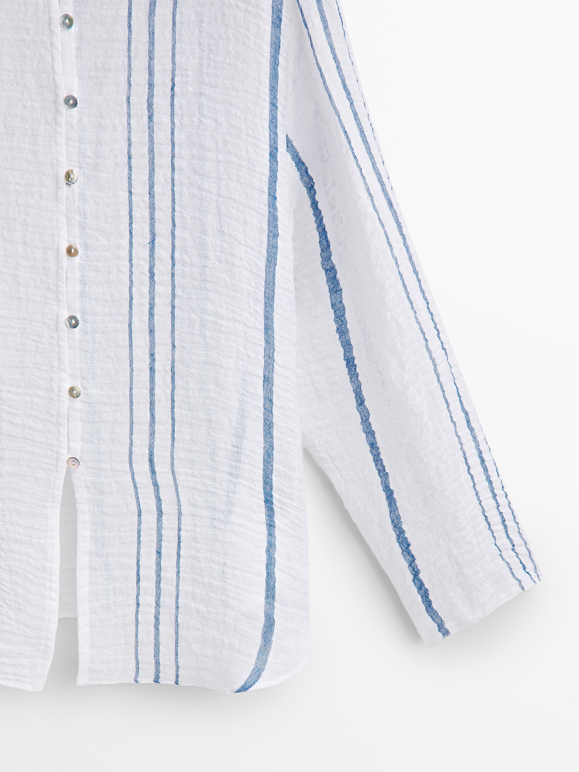 Camisa rayas mezcla lino gofrado - BLANCO