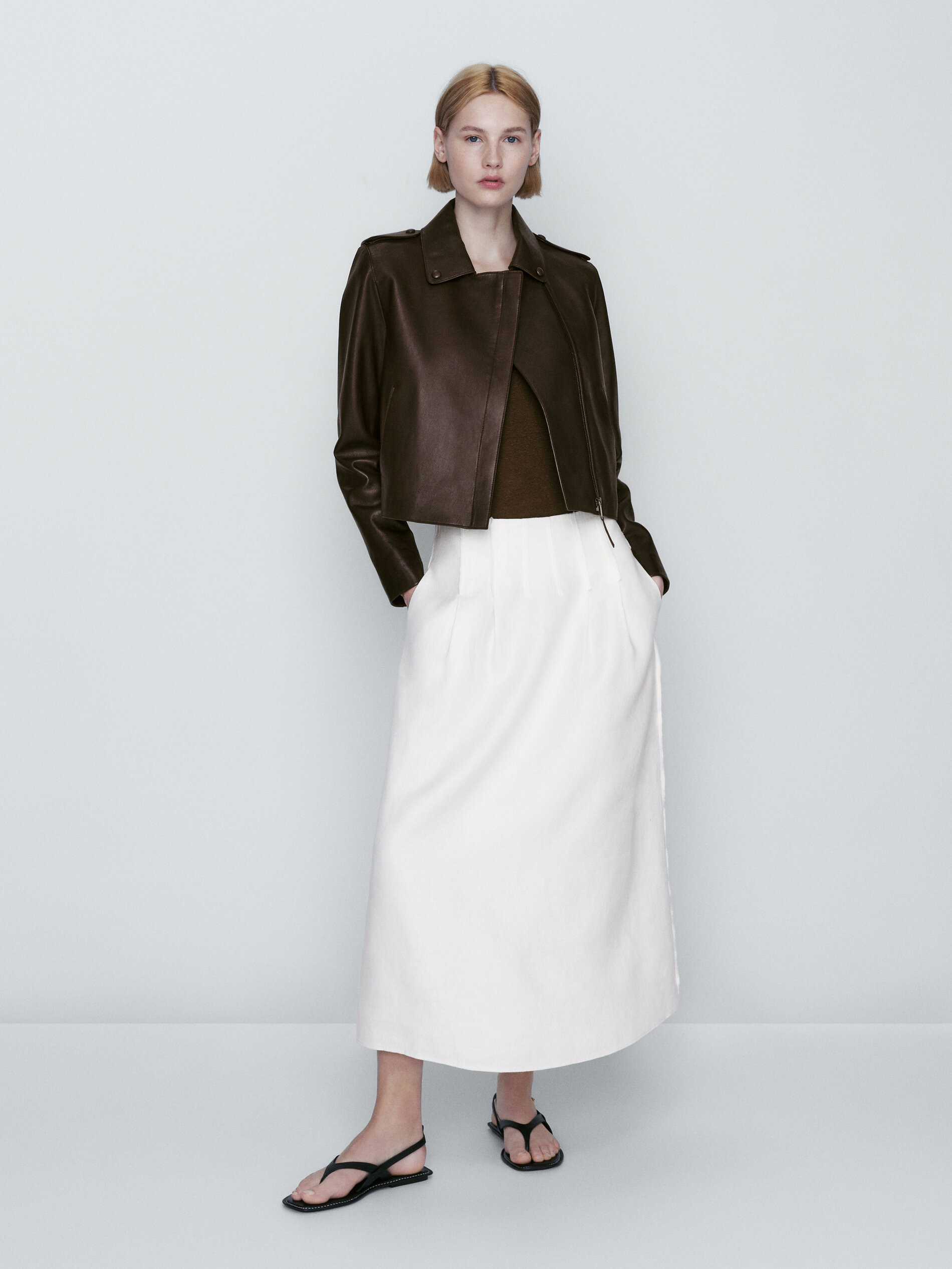 Chaqueta biker piel napa - MARRÓN