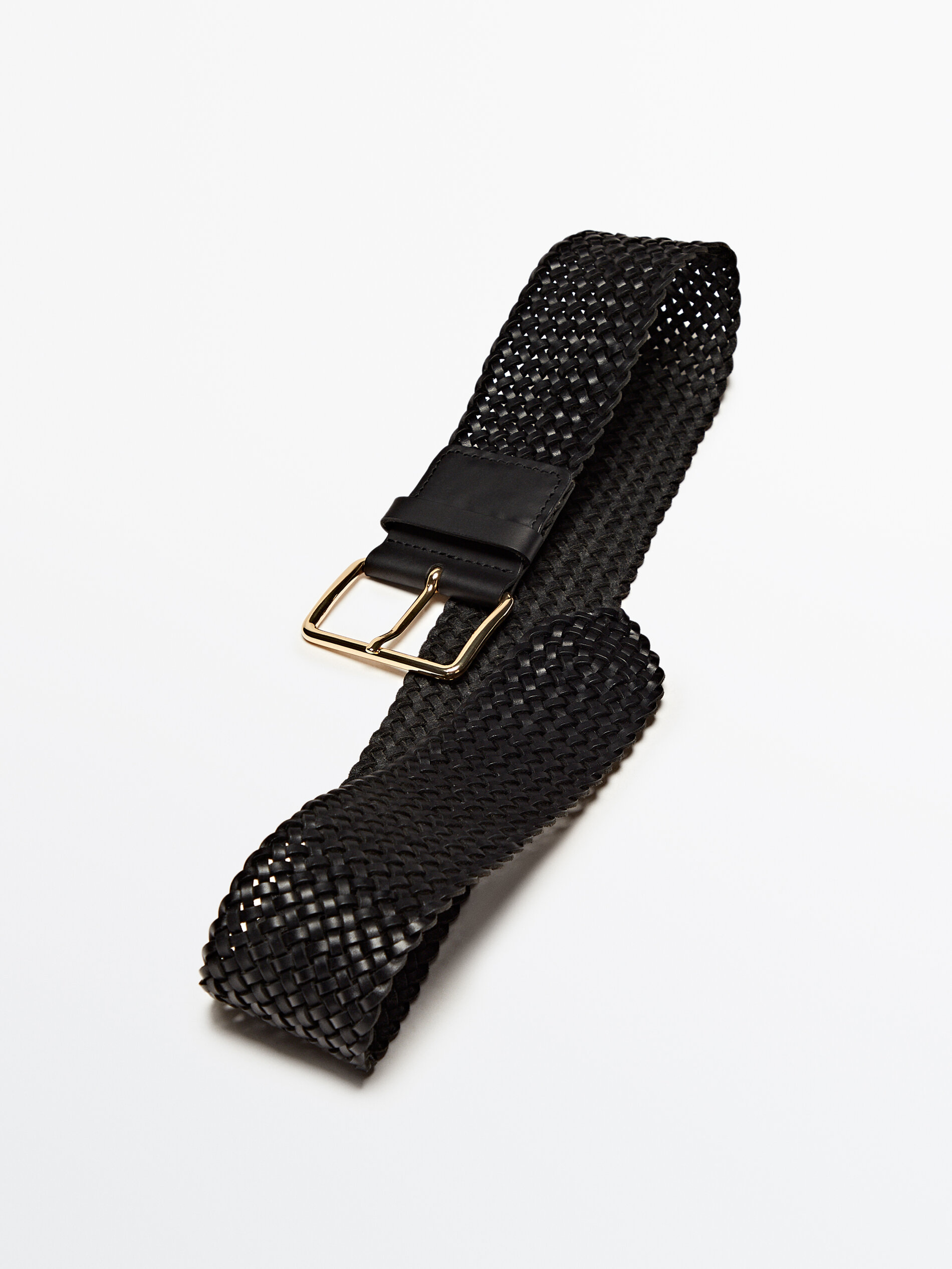 Cinturón ancho piel trenzada - NEGRO