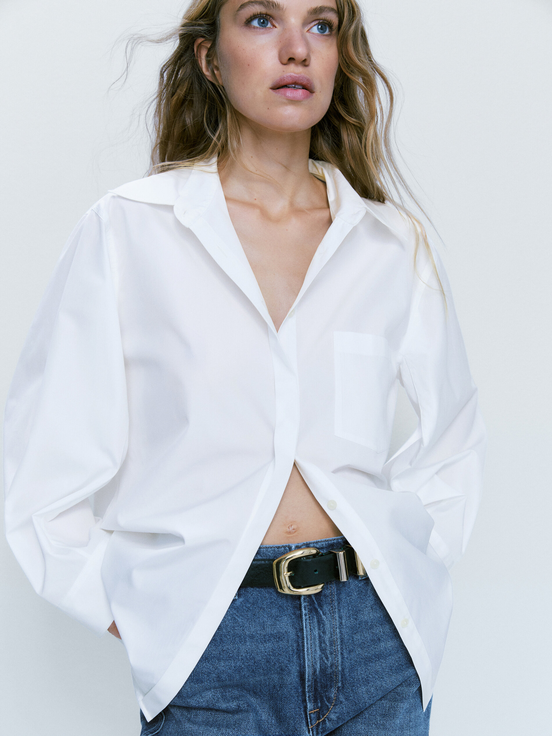 Camisa popelín detalle puños - BLANCO