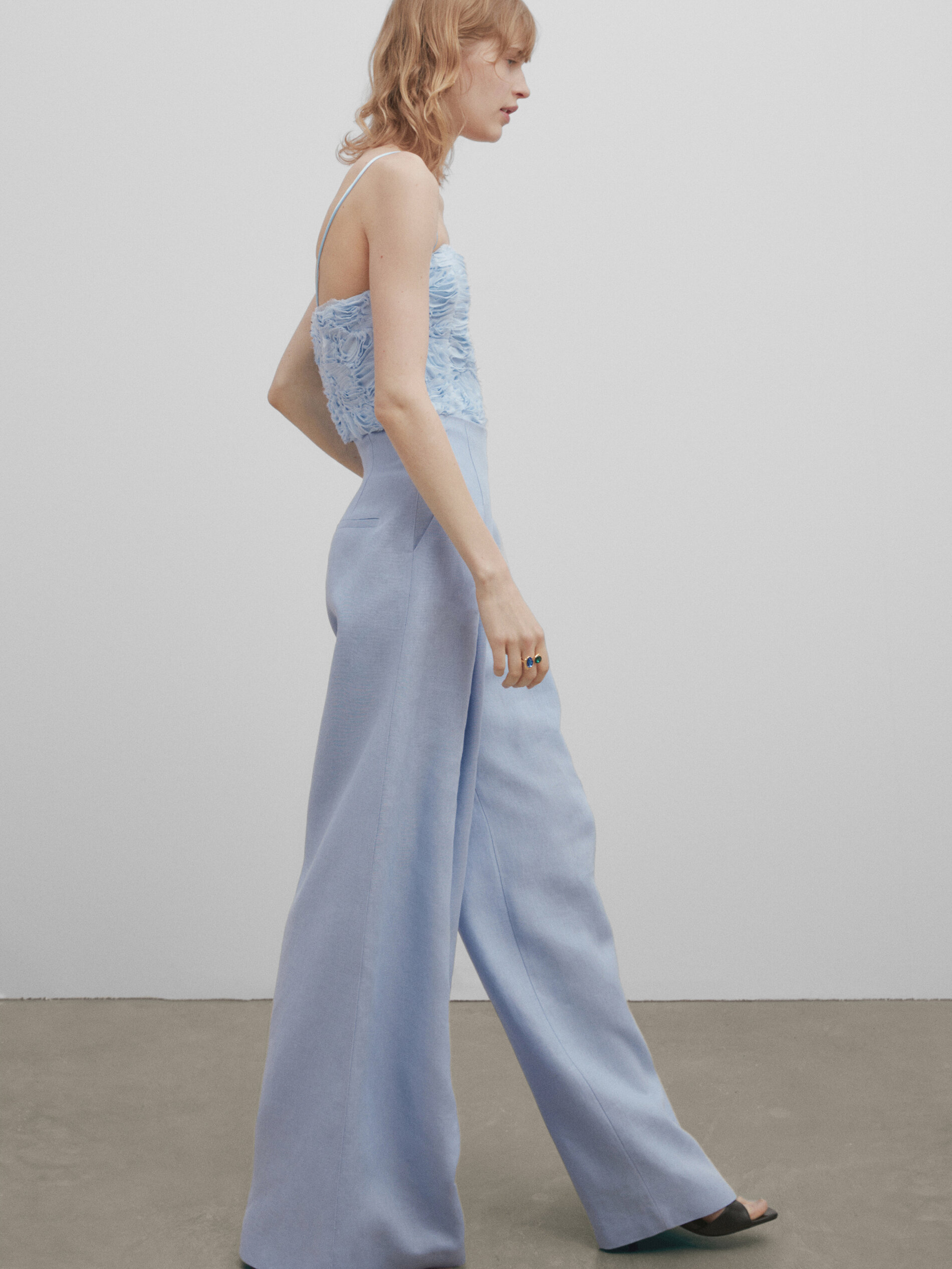 Top crop bucle tirantes -Studio - Azul Claro