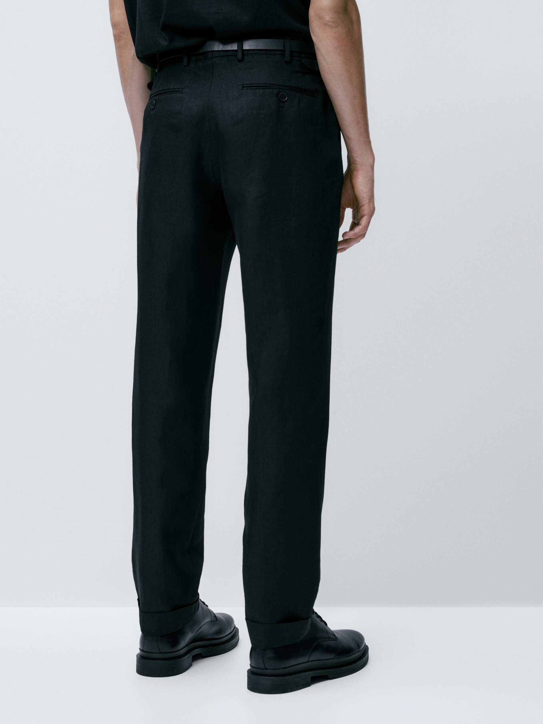 Pantalón traje negro lino - NEGRO
