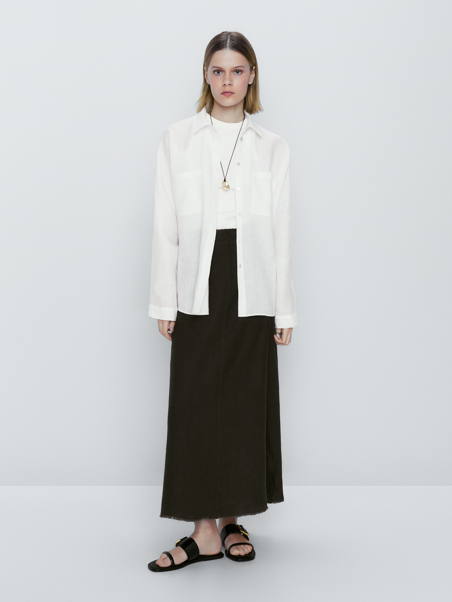 Camisa 100% lino bolsillos - BLANCO